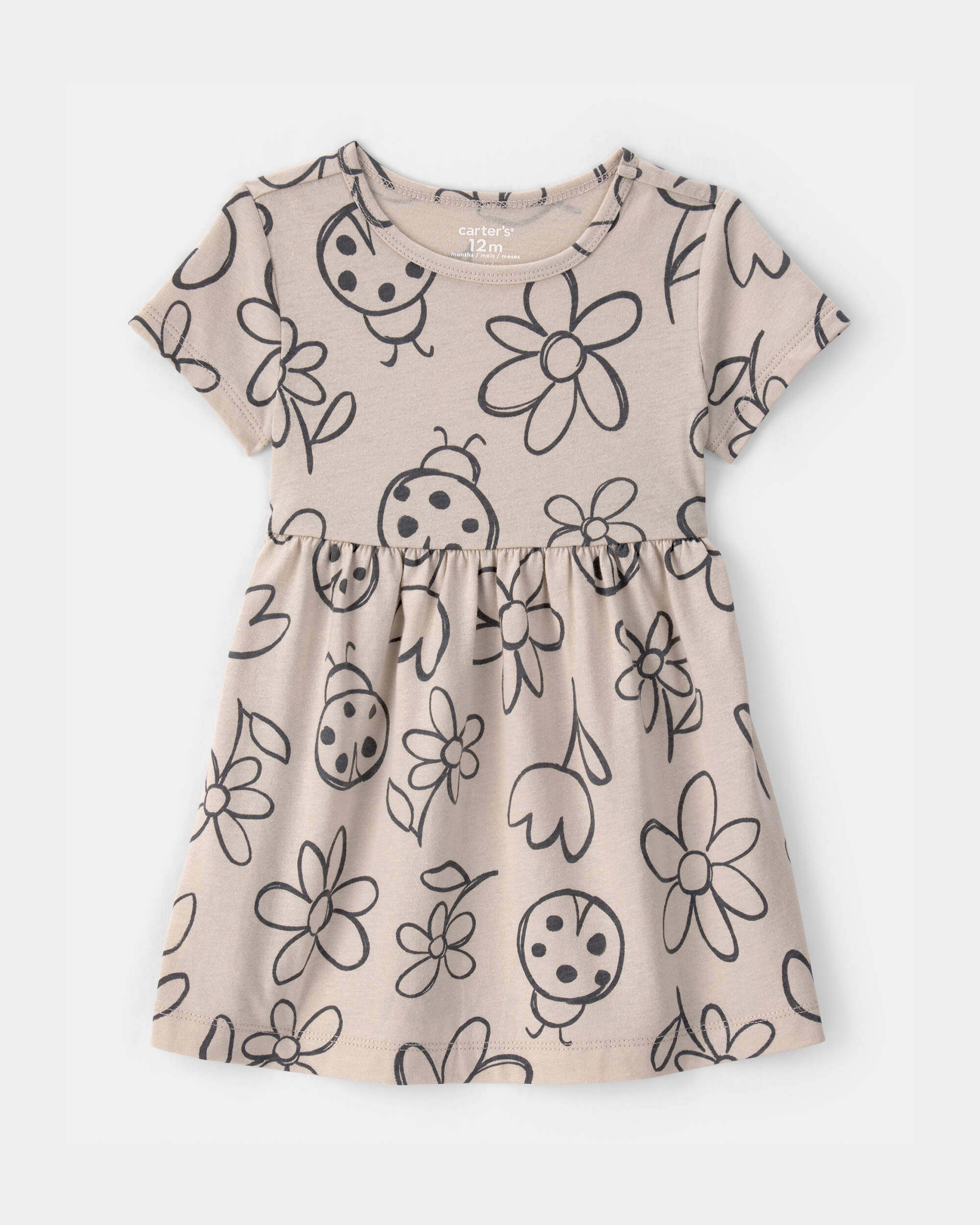 Baby Girl Floral Ladybug Short-Sleeve Dress - Brown