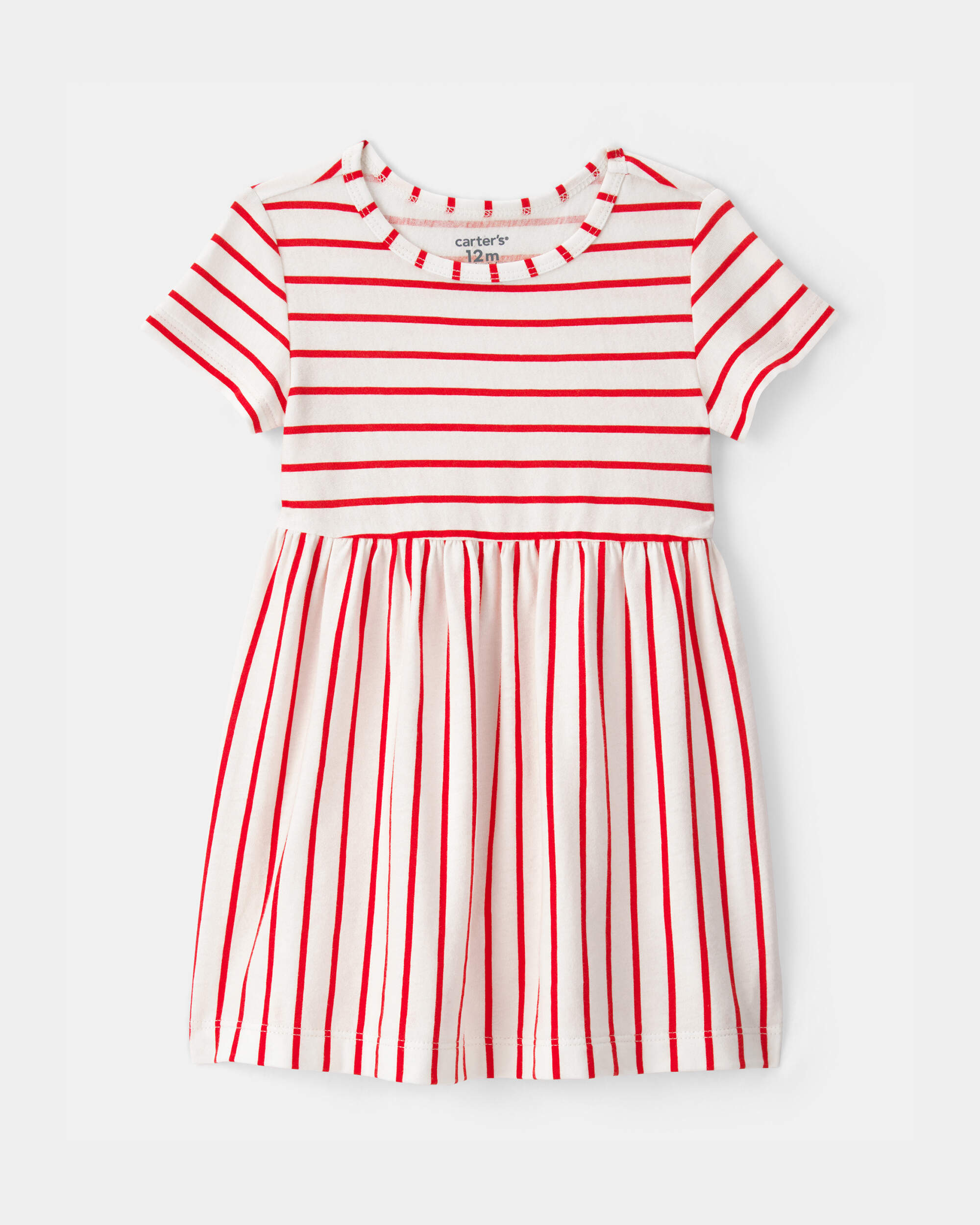 Baby Girl Striped Short-Sleeve Dress - Red/Ivory
