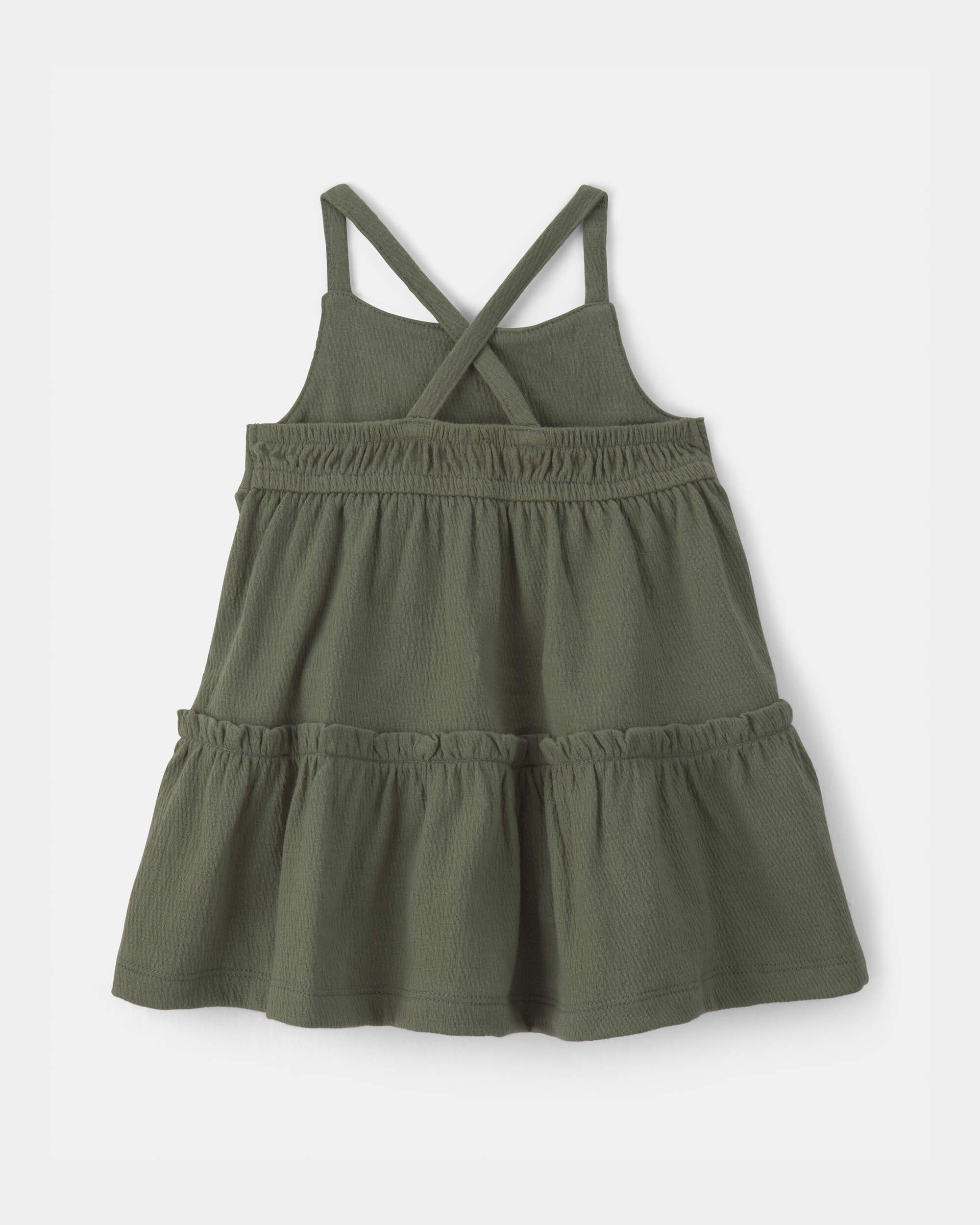 Baby Girl Flower Embroidered Sleeveless Dress - Green