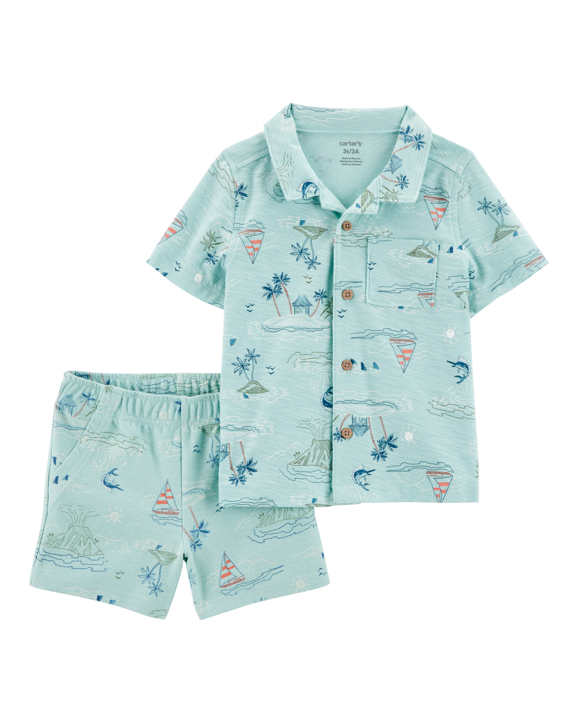 Toddler 2-Piece Button-Down Shirt & Pull-On Short Set