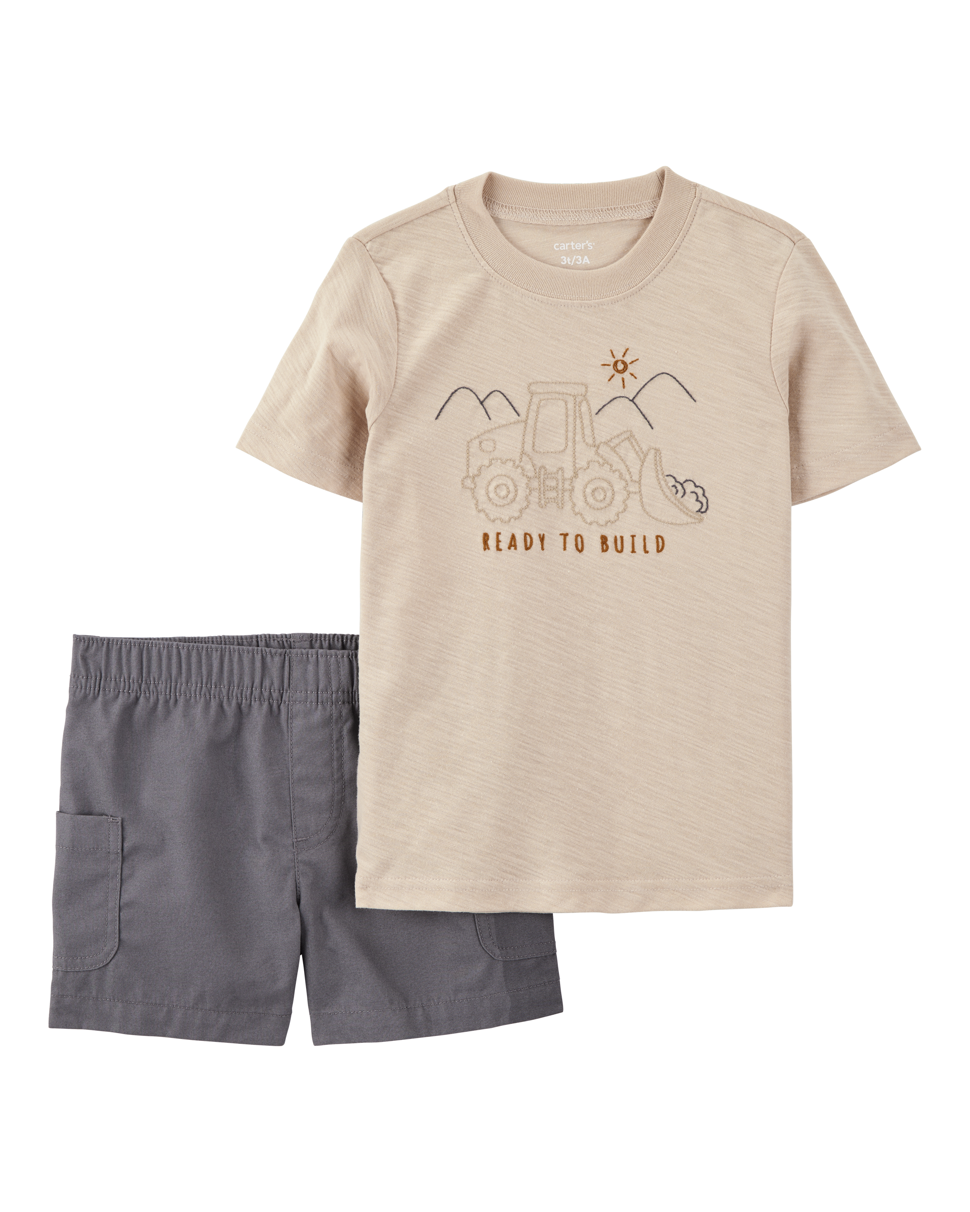 Toddler 2-Piece Construction Short Set - Tan/Grey