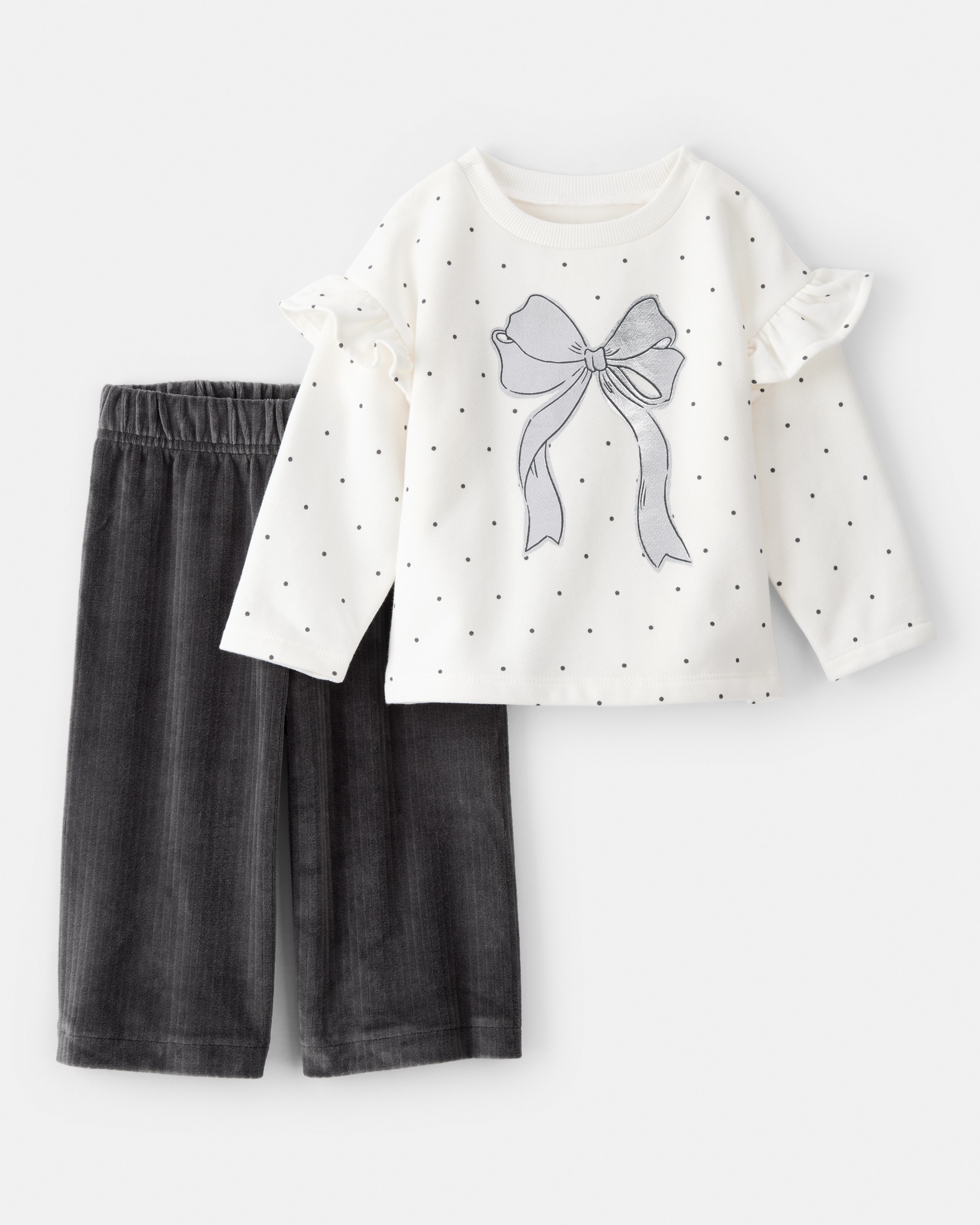 Baby Girl DayDream Fleece Ruffle Sleeve Bow Top & Rib Pant Set