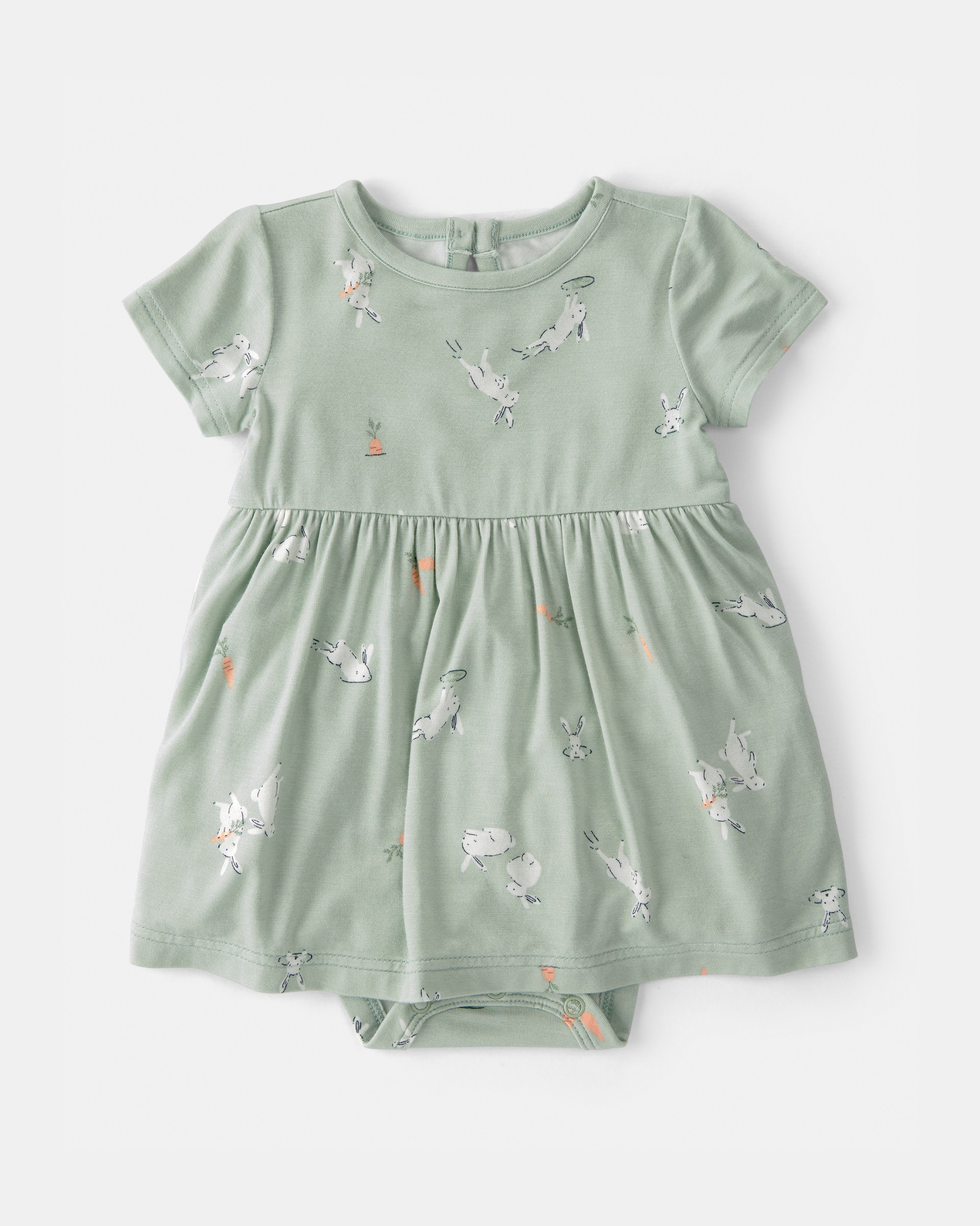 Baby Girl Bunny Short-Sleeve Bodysuit Dress - Green