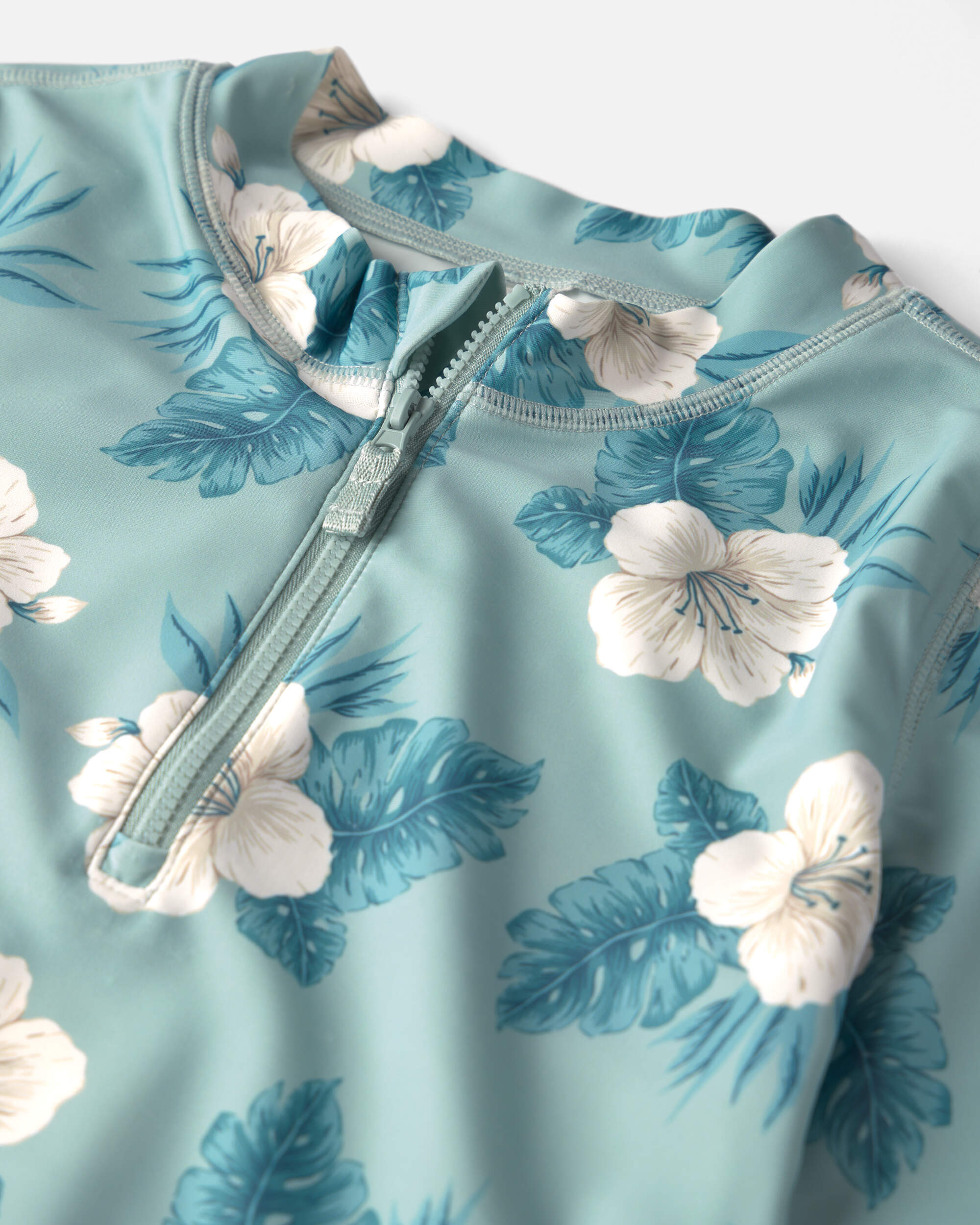 Girls 2-Piece Recycled Rashguard Swimsuit Set Blue Hibiscus