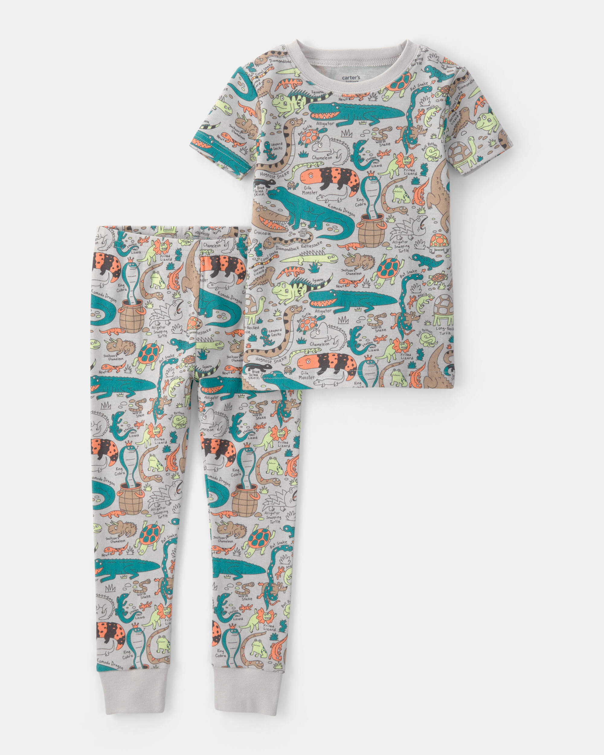 Baby Boy Alligator 100% Cotton Snug Fit 2-Piece Pyjama Set - Grey