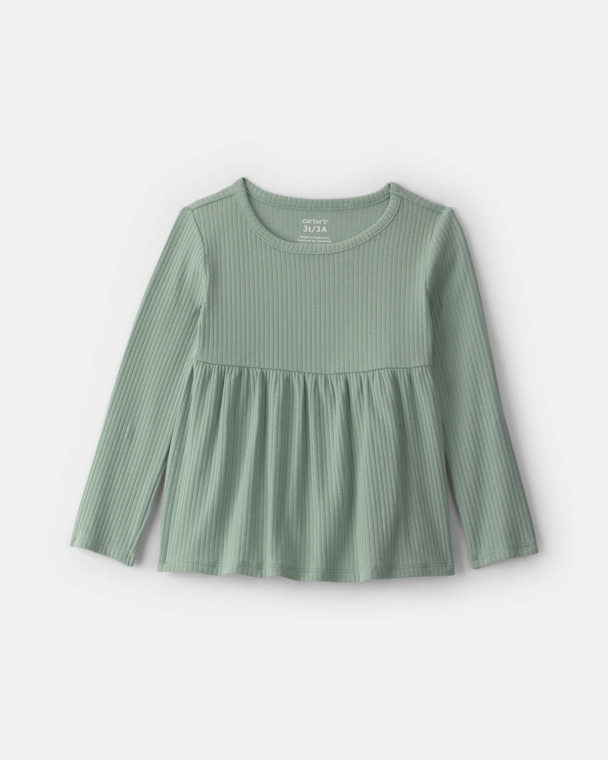 Toddler Girl Long-Sleeve Rib Peplum Top - Green