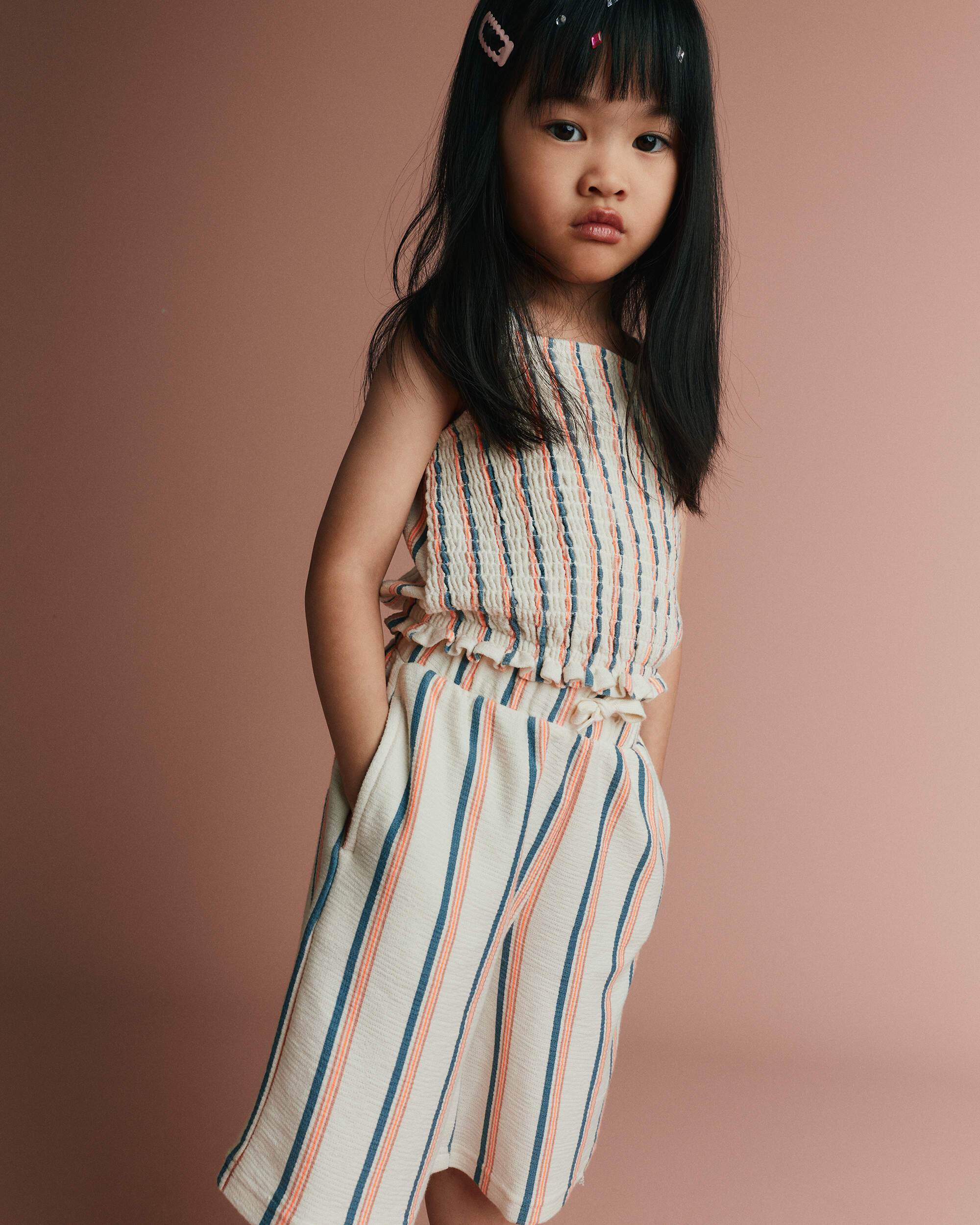 Toddler Girl Smocked Top Stripes - Cream