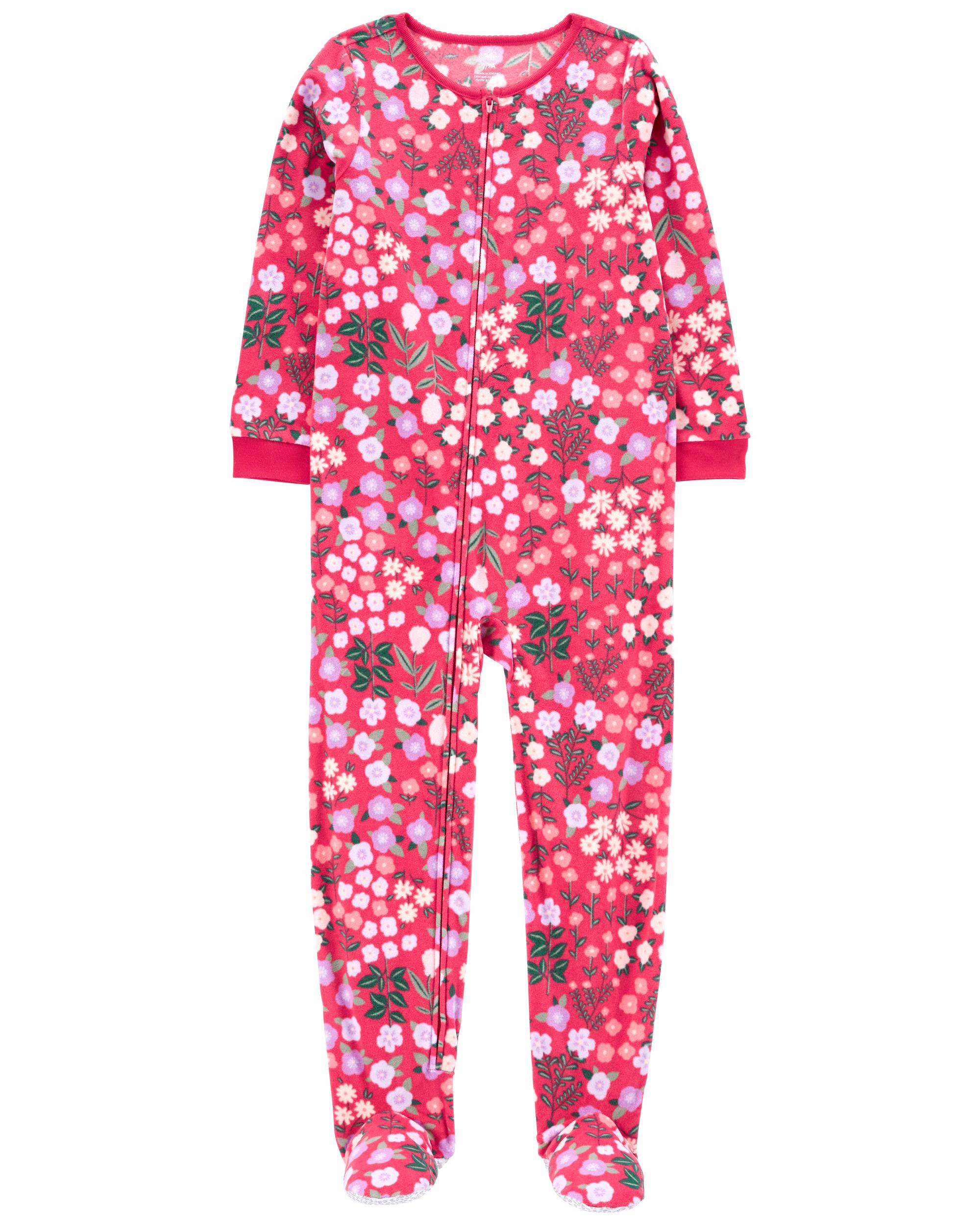Girls Fleece Floral Footed Pyjama
