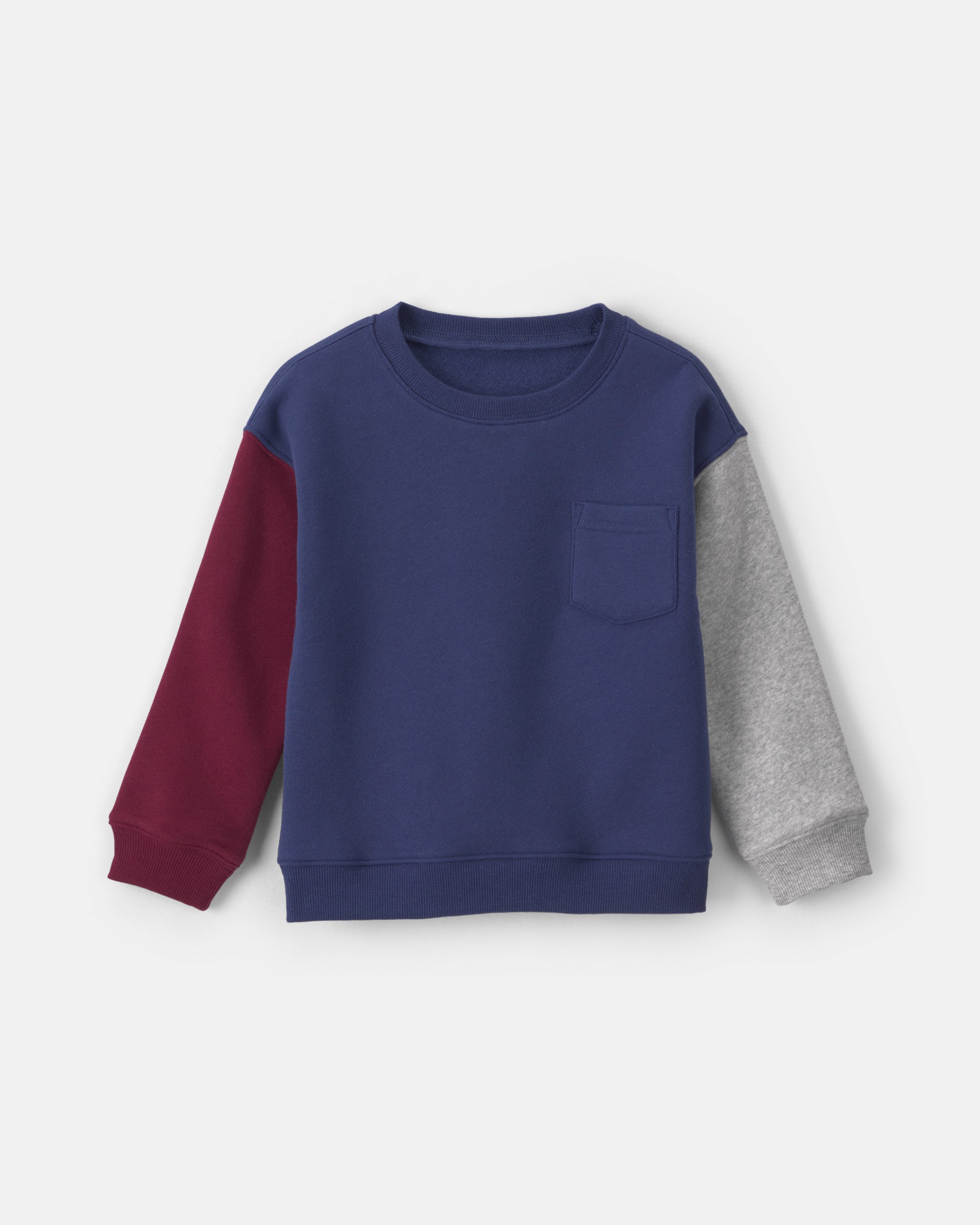 Toddler Boy colour Block Fleece Pullover Sweatshirt - Navy Blue/Burgundy/Grey