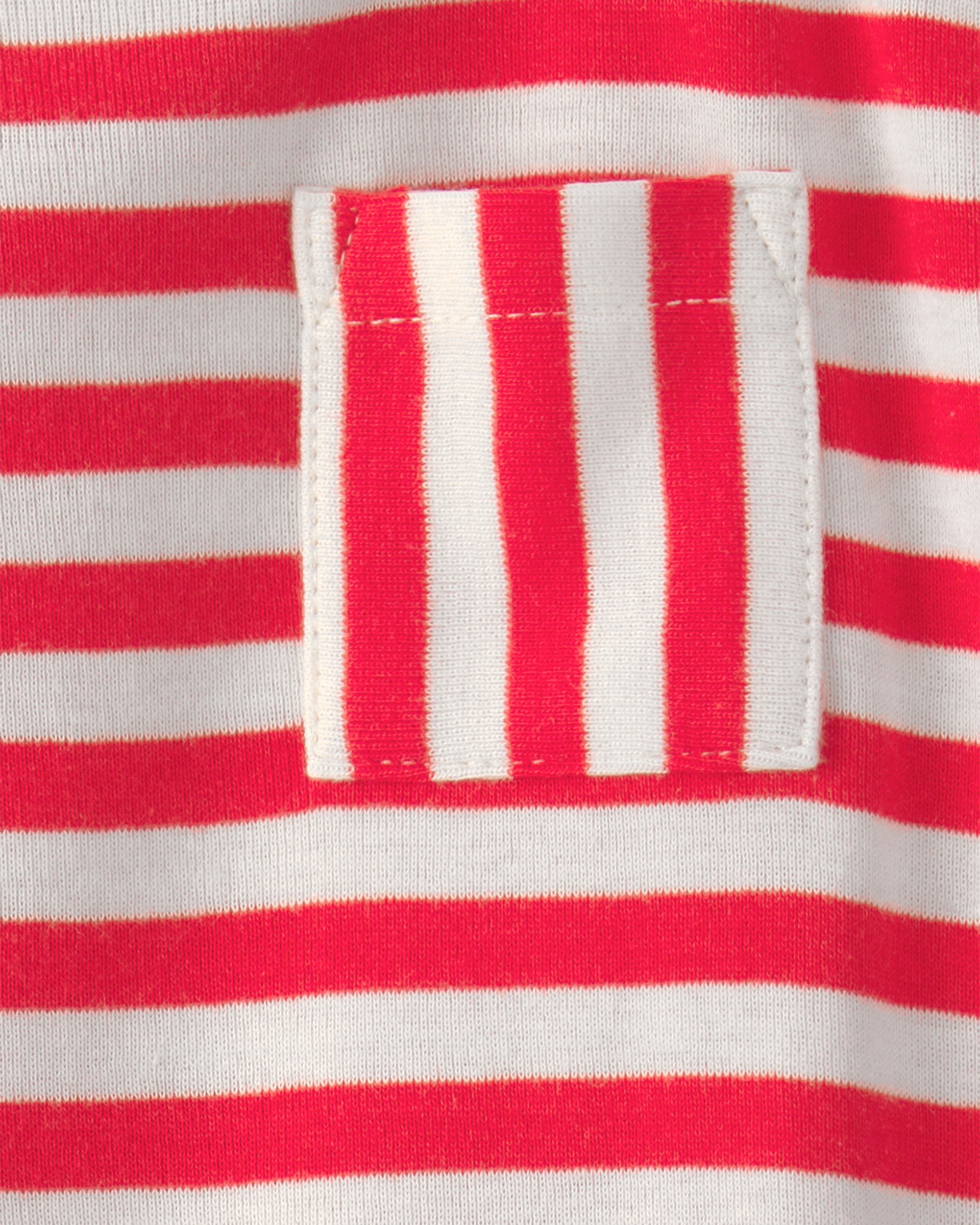 Baby Stripe Short-Sleeve Romper - Red/White