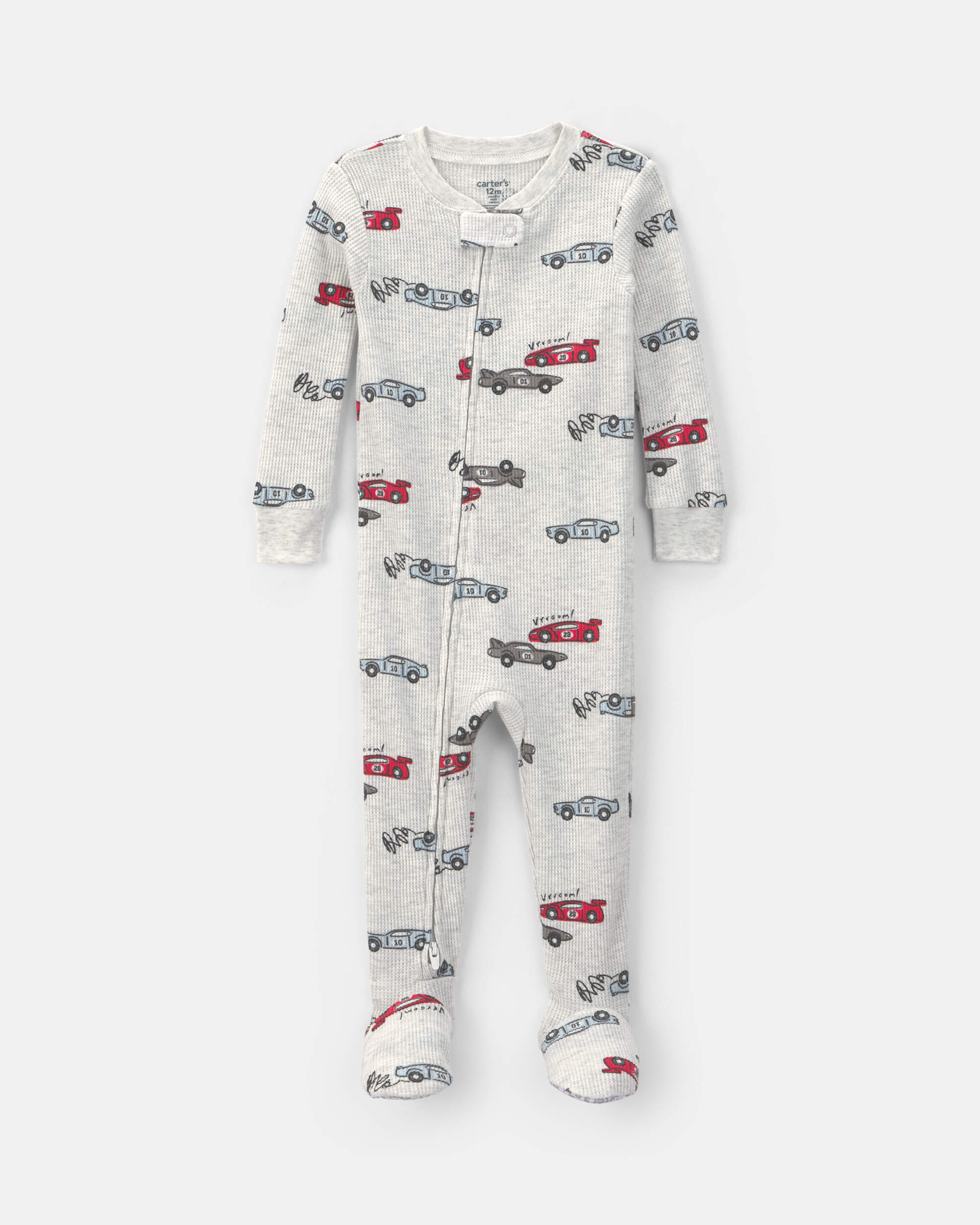 Baby Boy Race Car Thermal Waffle Knit 1-Piece Pyjama - Cream