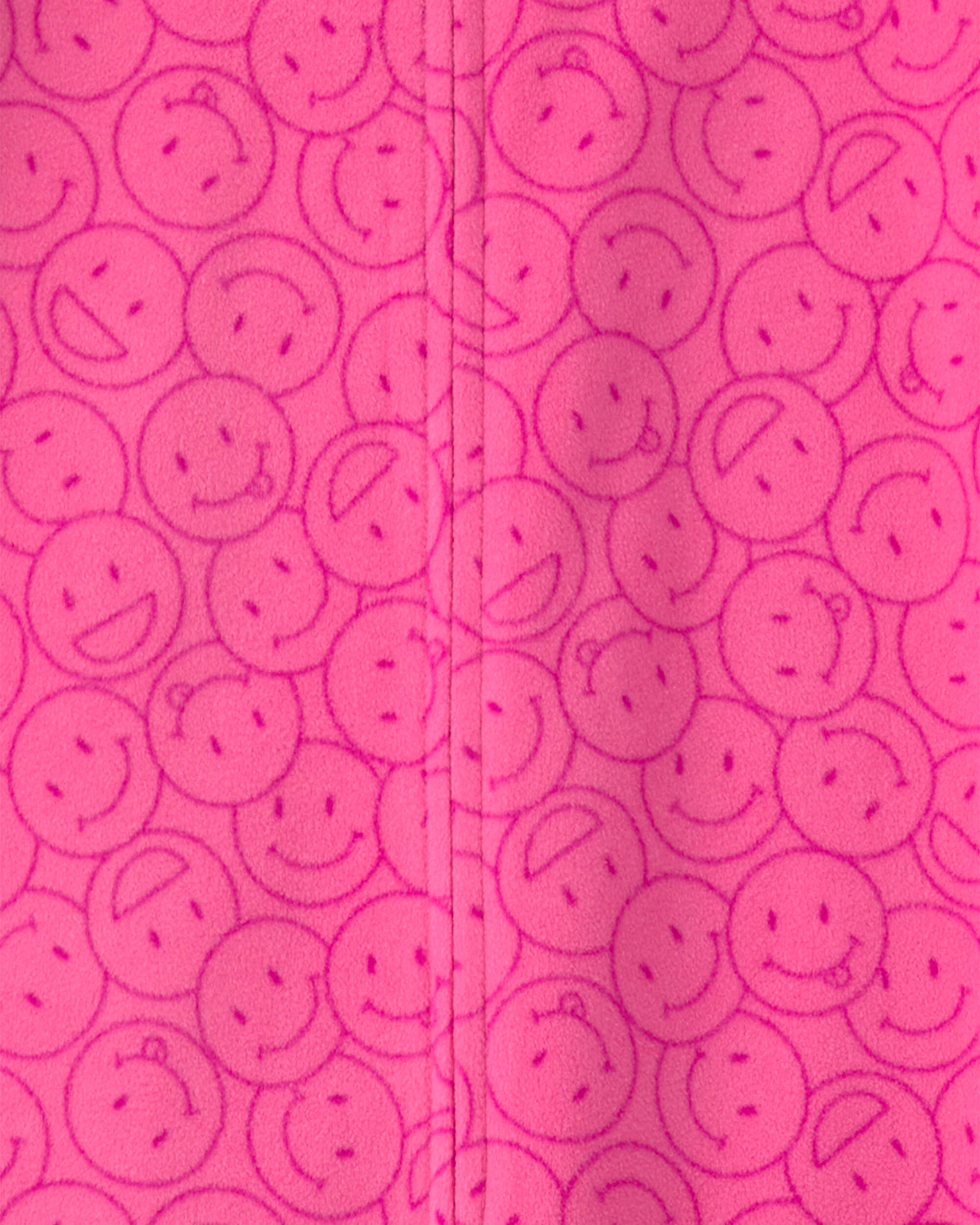 Girls 1-Piece Smiley Faces Fleece Loose Fit Pyjama - Pink