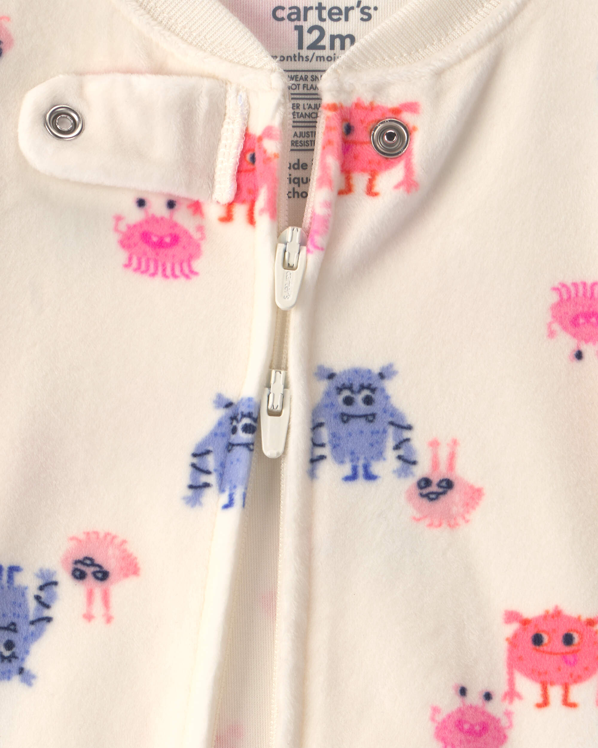 Baby Girl 1-Piece Monster 2-Way Zip DreamPlush Snug Fit Footed Pyjama - Cream