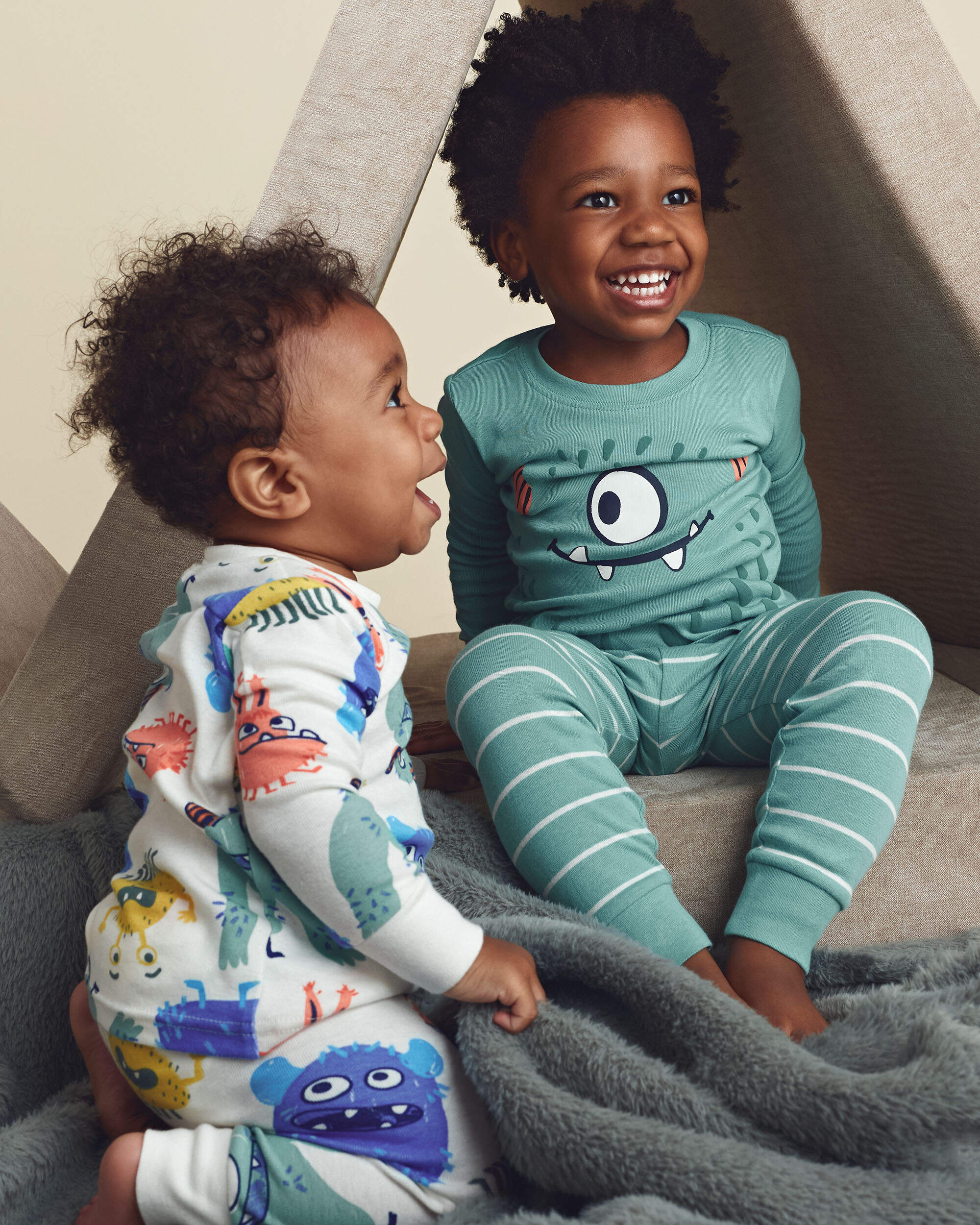 Toddler Boy 4-Piece Monster 100% Cotton Snug Fit Pyjama Set - Teal/Cream