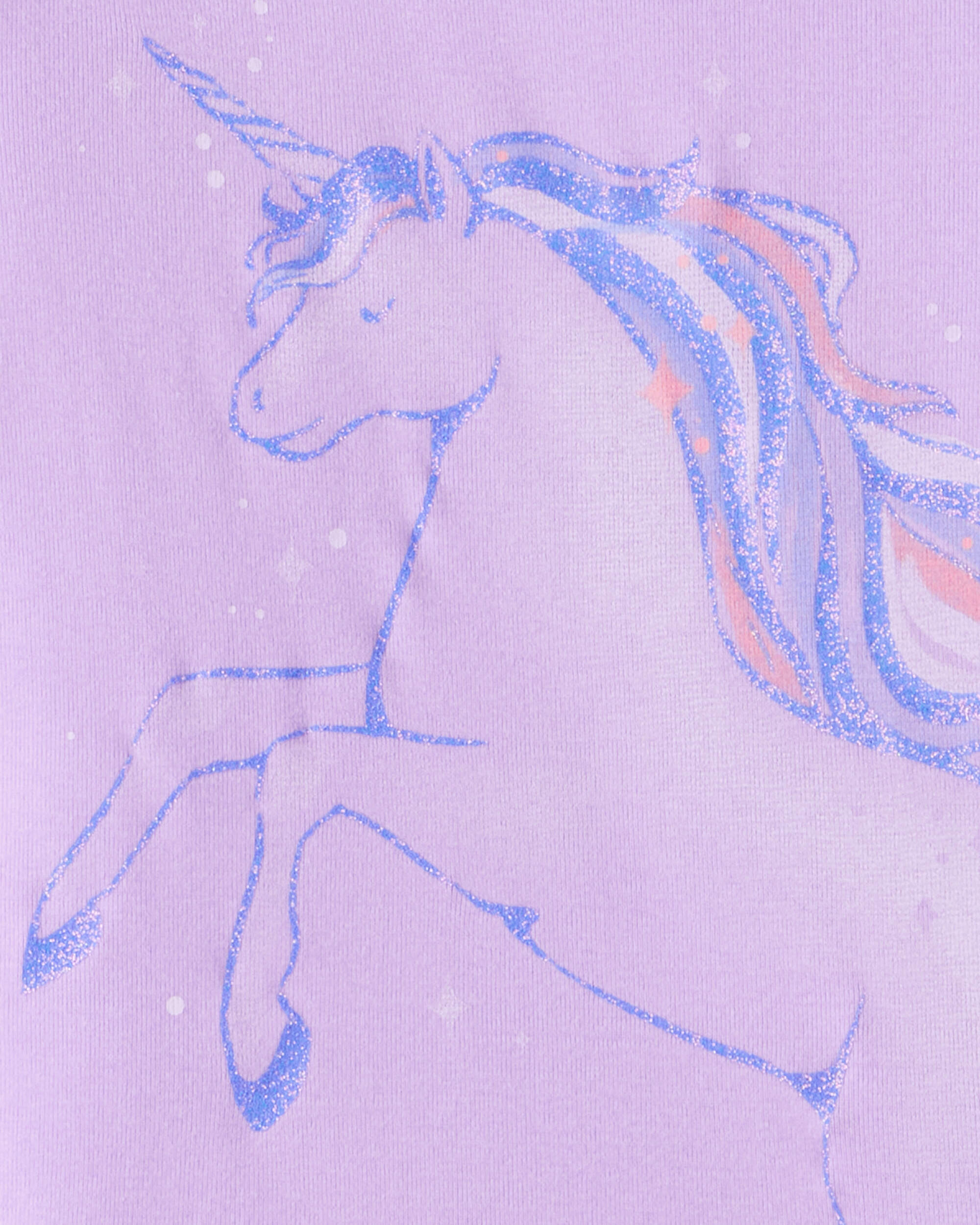 Girls Unicorn Print 100% Cotton Long-Sleeve 4-Piece Pyjamas - Purple