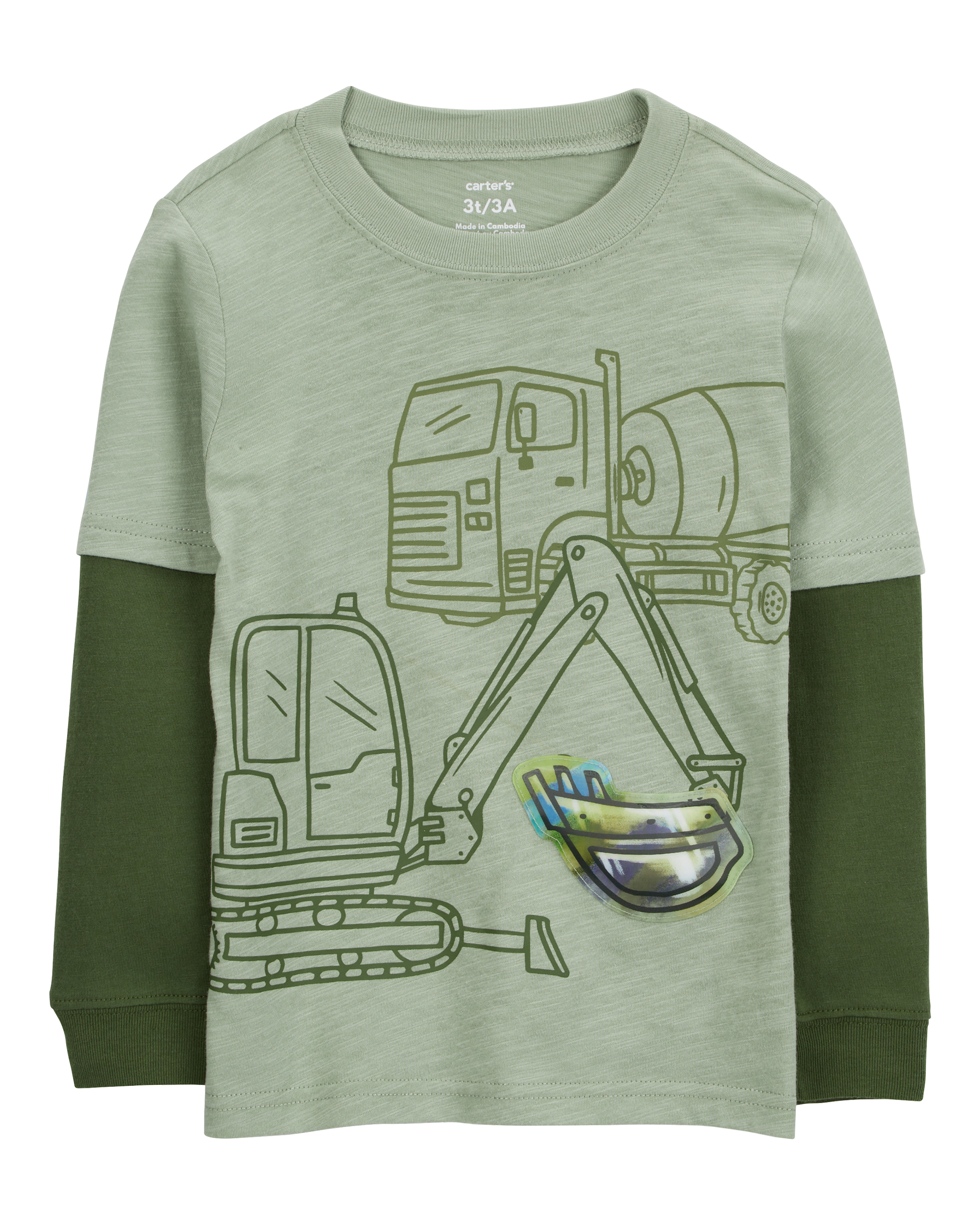 Baby Construction Cotton Blend Long-Sleeve Tee - Green