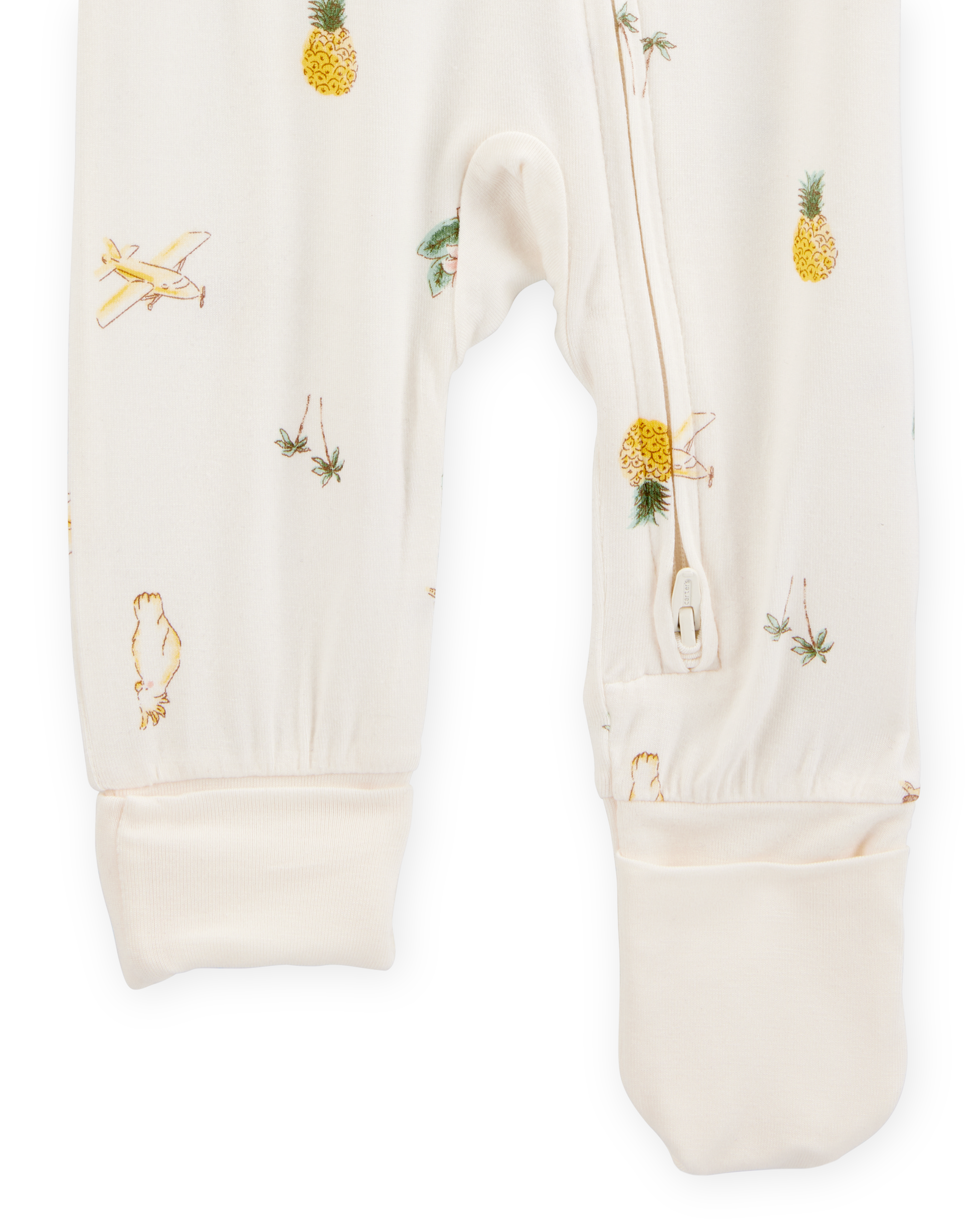 Baby Girl Tropical Print 2-Way Zip PurelySoft Convertible Foot Sleeper Pyjamas - Ivory