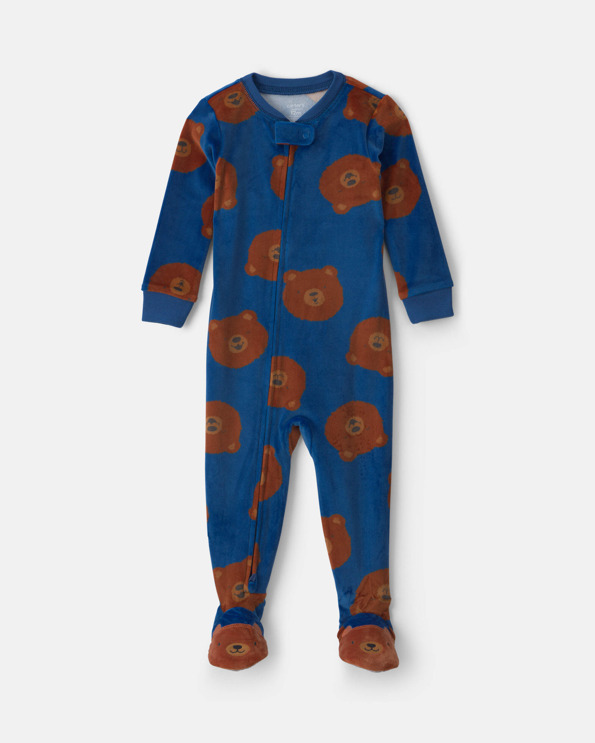 Baby Boy 1-Piece Bear 2-Way Zip DreamPlush Snug Fit Footed Pyjama - Navy Blue