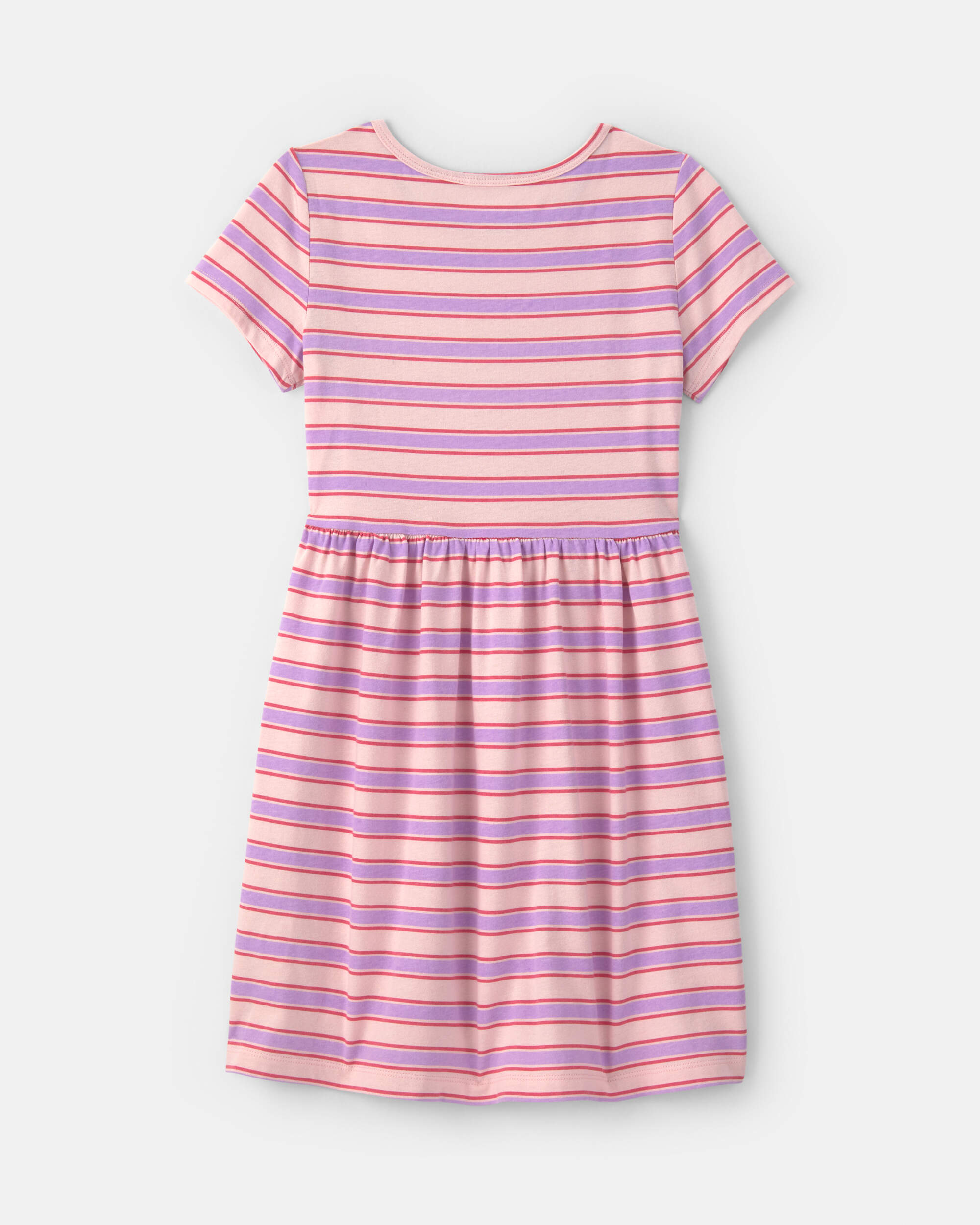 Girls Striped Short-Sleeve Dress - Pink