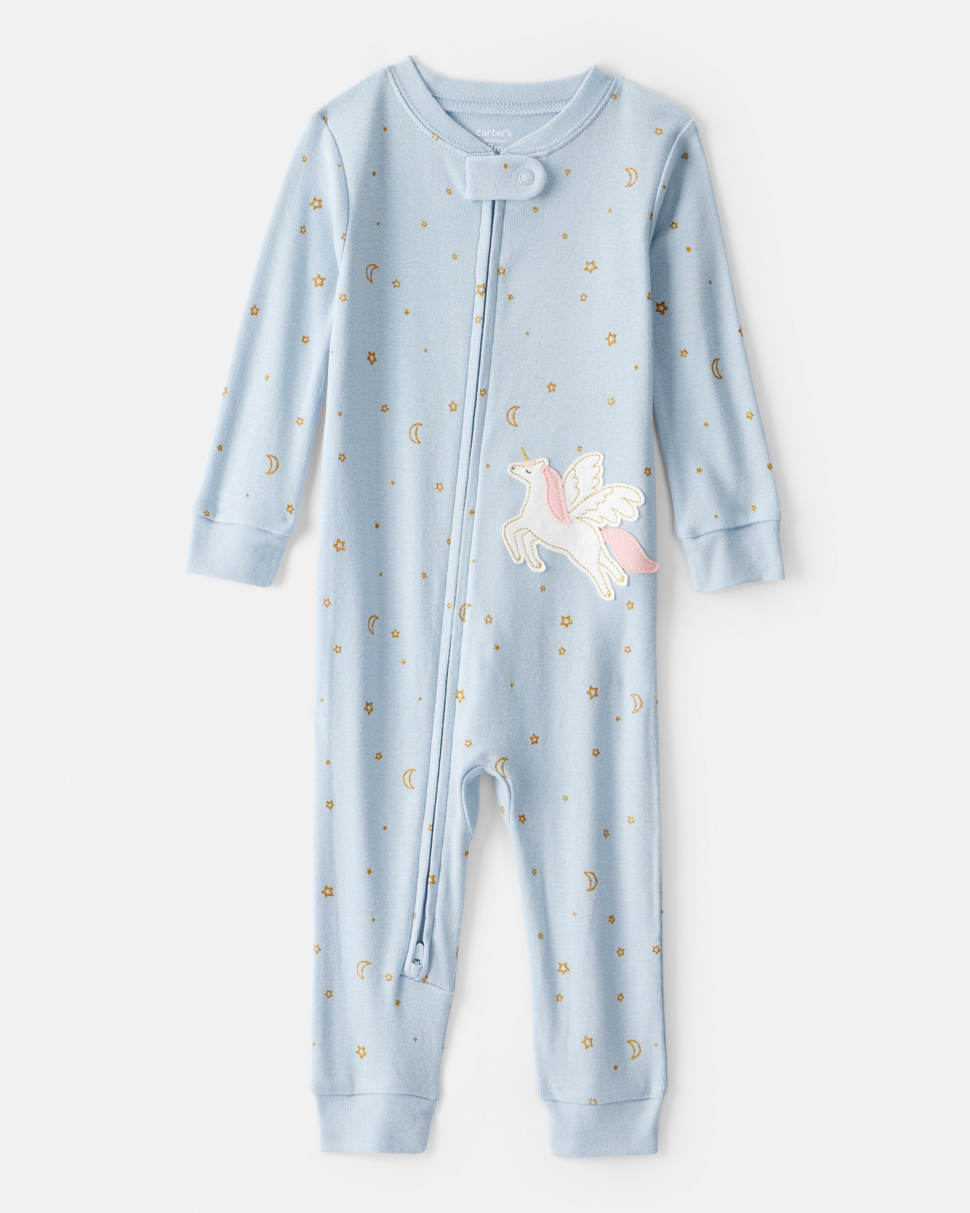 Toddler Girl Unicorn Star 100% Cotton Long-Sleeve 1-Piece Pyjamas - Blue