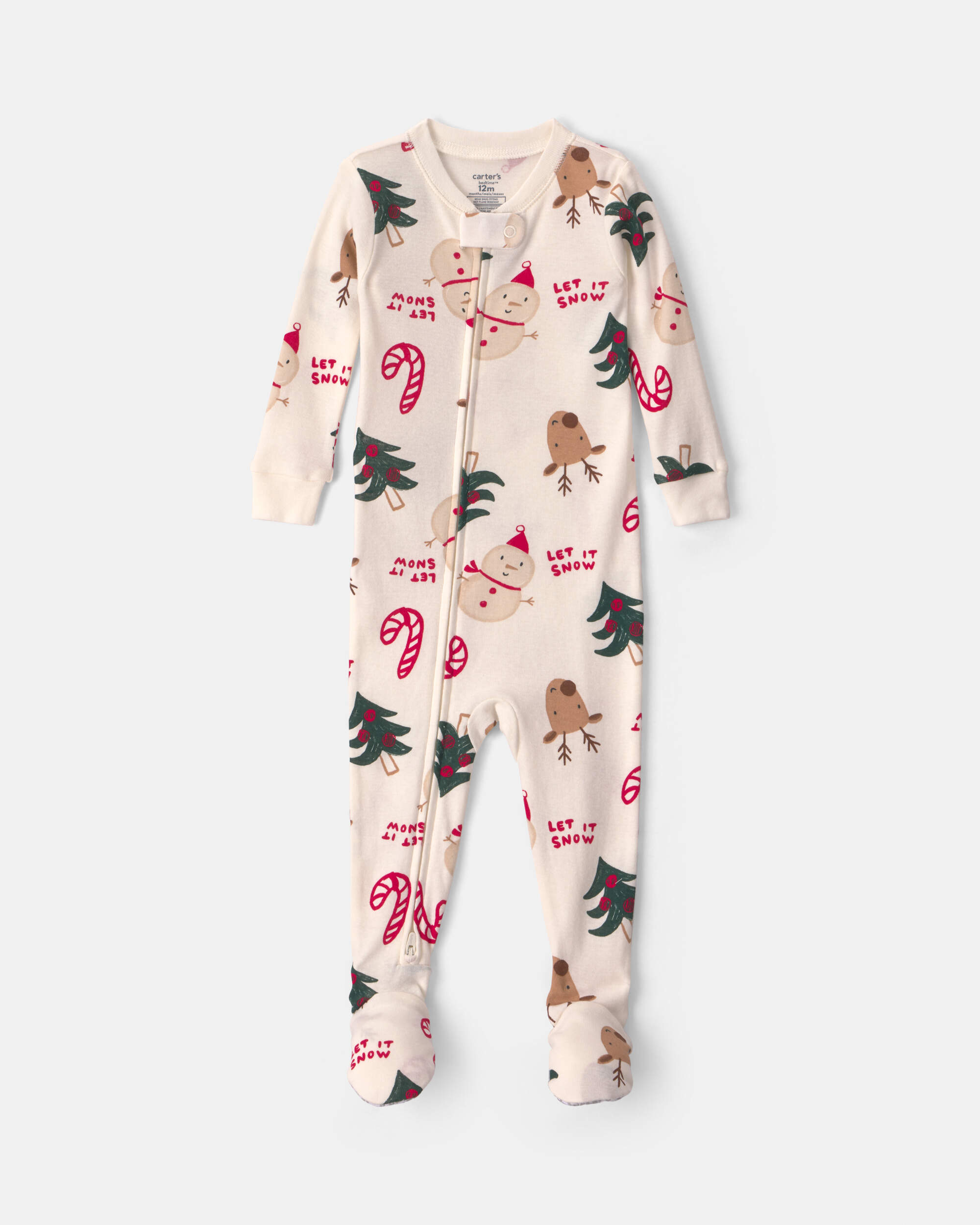 Baby 1-Piece Christmas Icon 2-Way Zip 100% Cotton Snug Fit Footed Pyjama - Cream