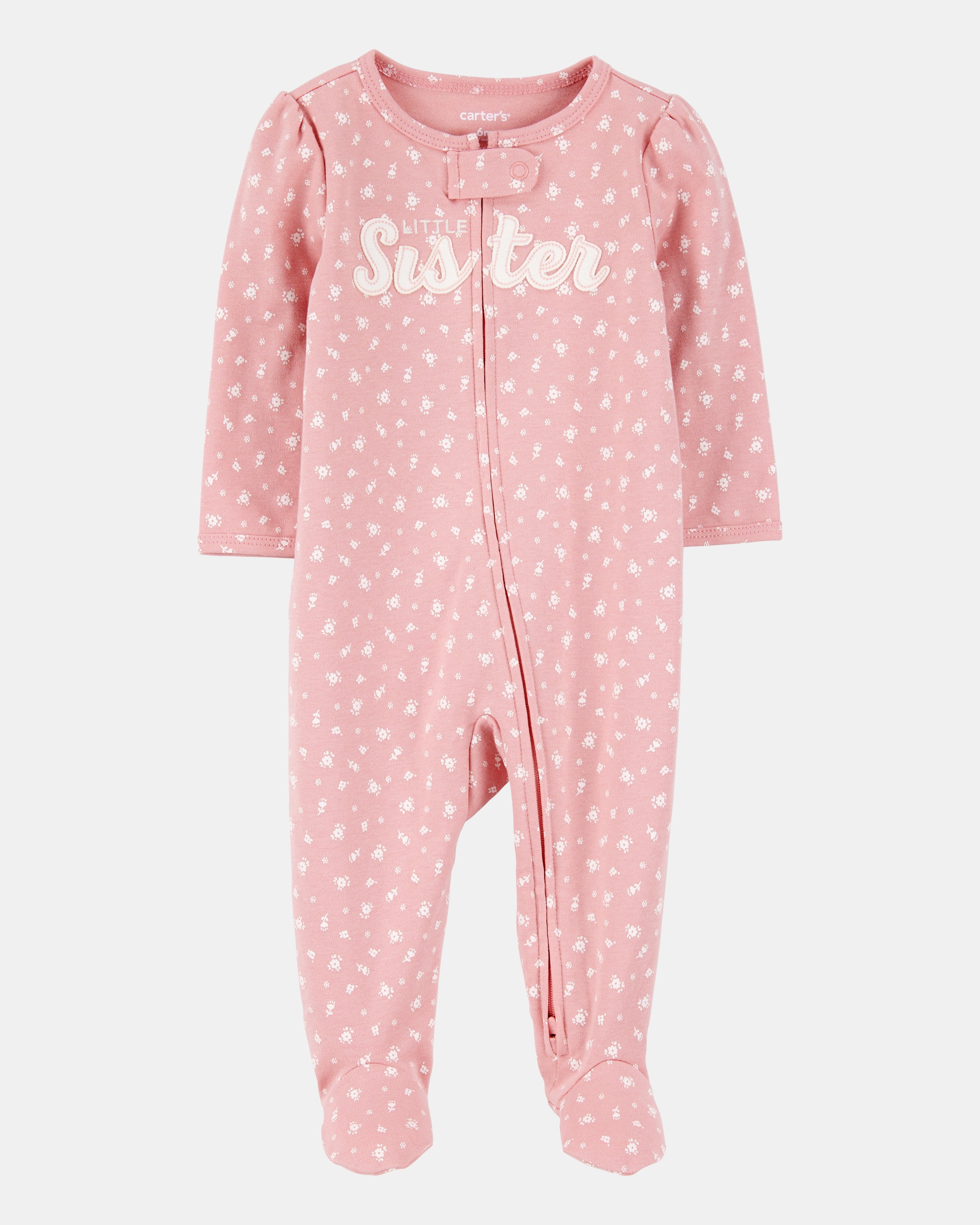Baby Girl Little Sister 2-Way Zip Cotton Sleeper pyjamas