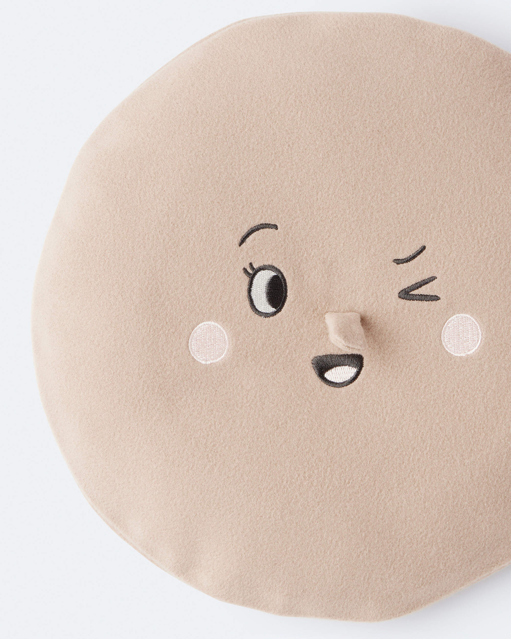 Toddler Girl Beret with Face Graphic - Tan