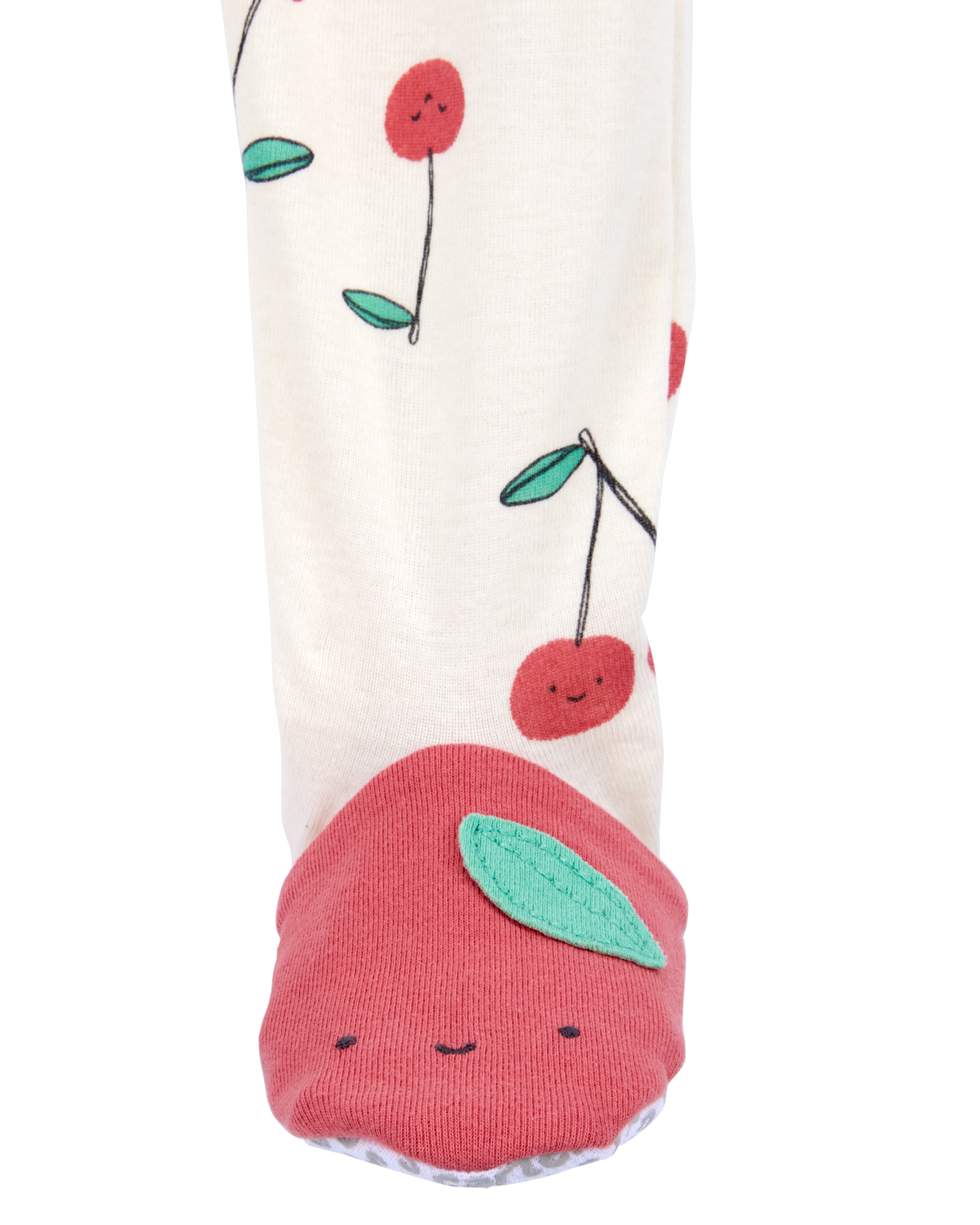 Baby Girl Cherry Print Snug Fit Cotton Footie 1-Piece Pyjamas - White