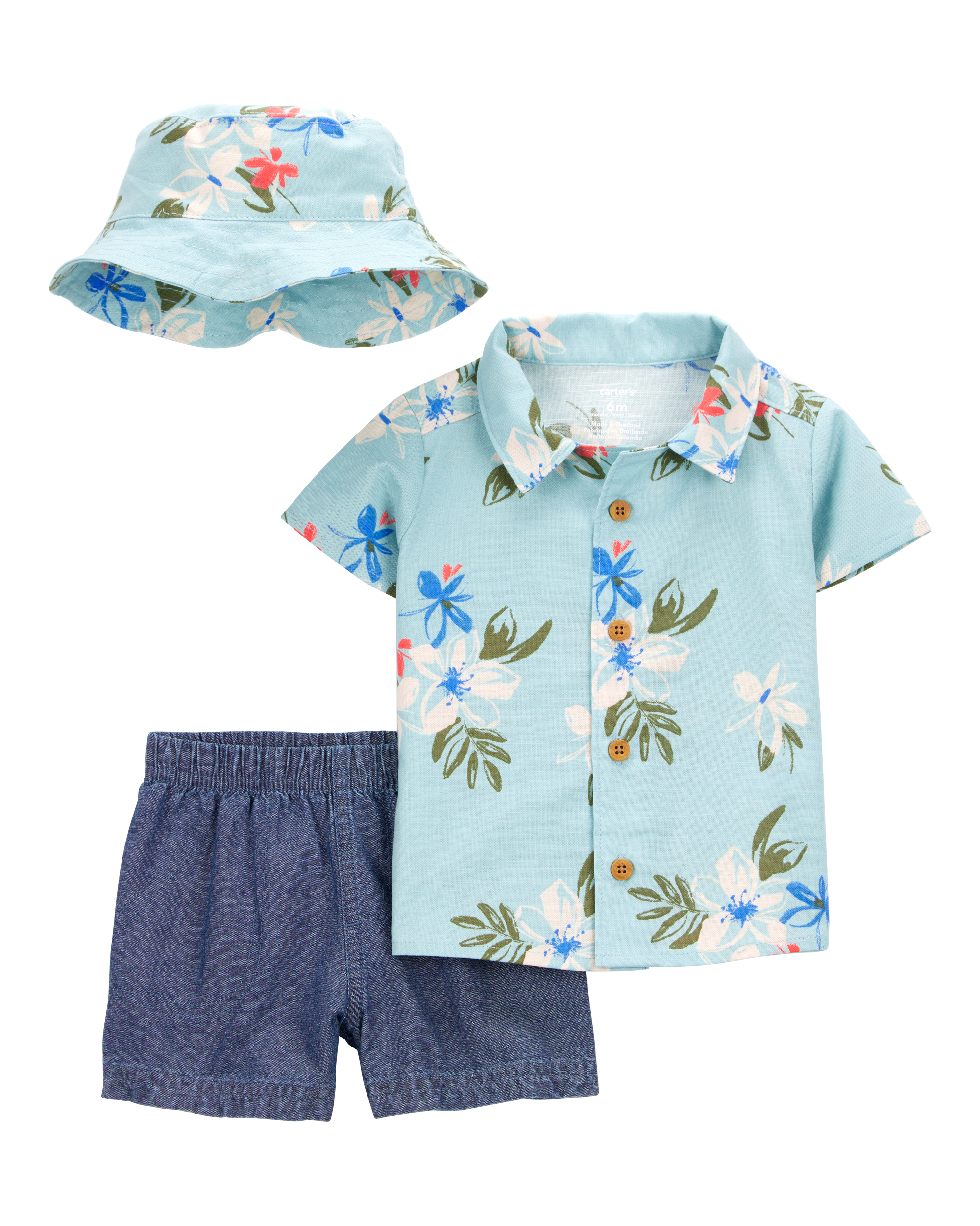 Baby 3-Piece Tropical Button-Down Shirt & Chambray Short Set