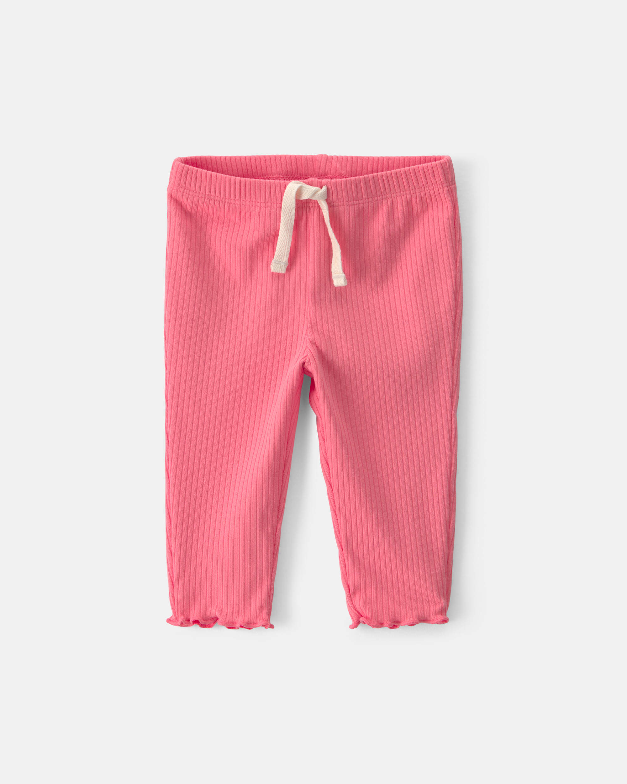 Baby Girl Pull-On Ribbed Leggings - Coral