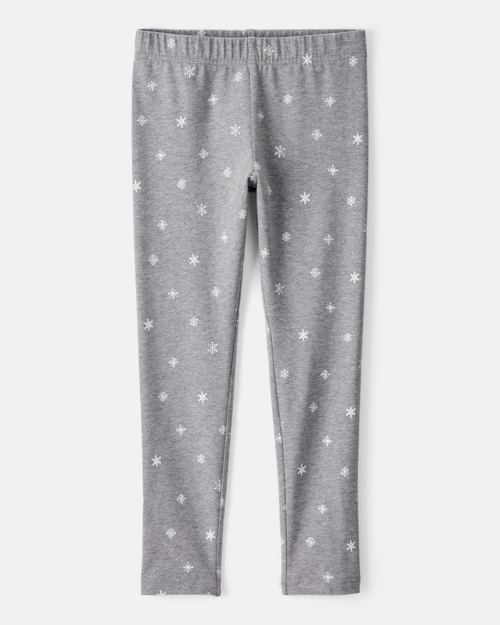 Girls Snowflake Print Cotton Pull-On Stretch Leggings - Grey