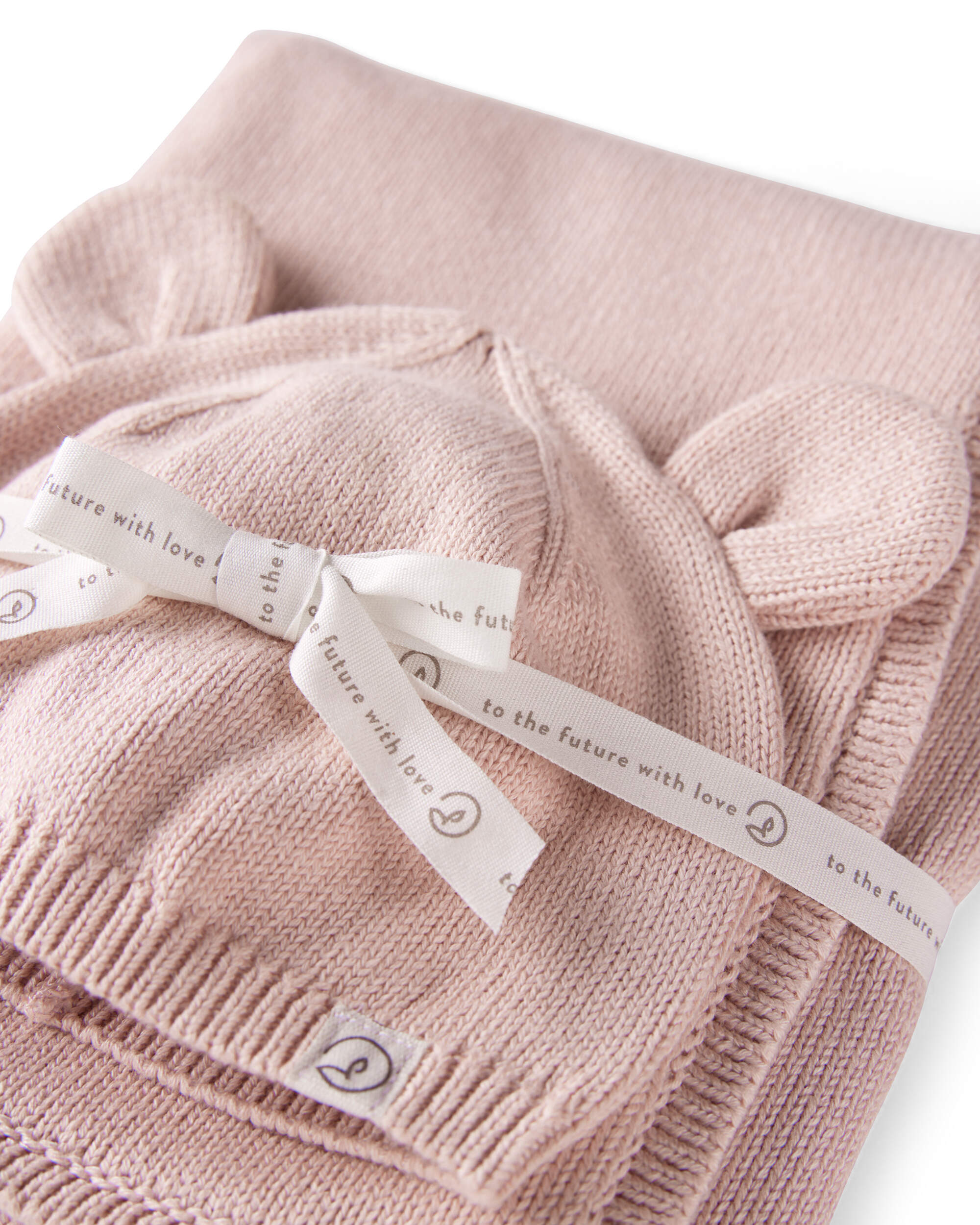 Baby Girl Organic Cotton Sweater Knit Blanket and Cap Gift Set