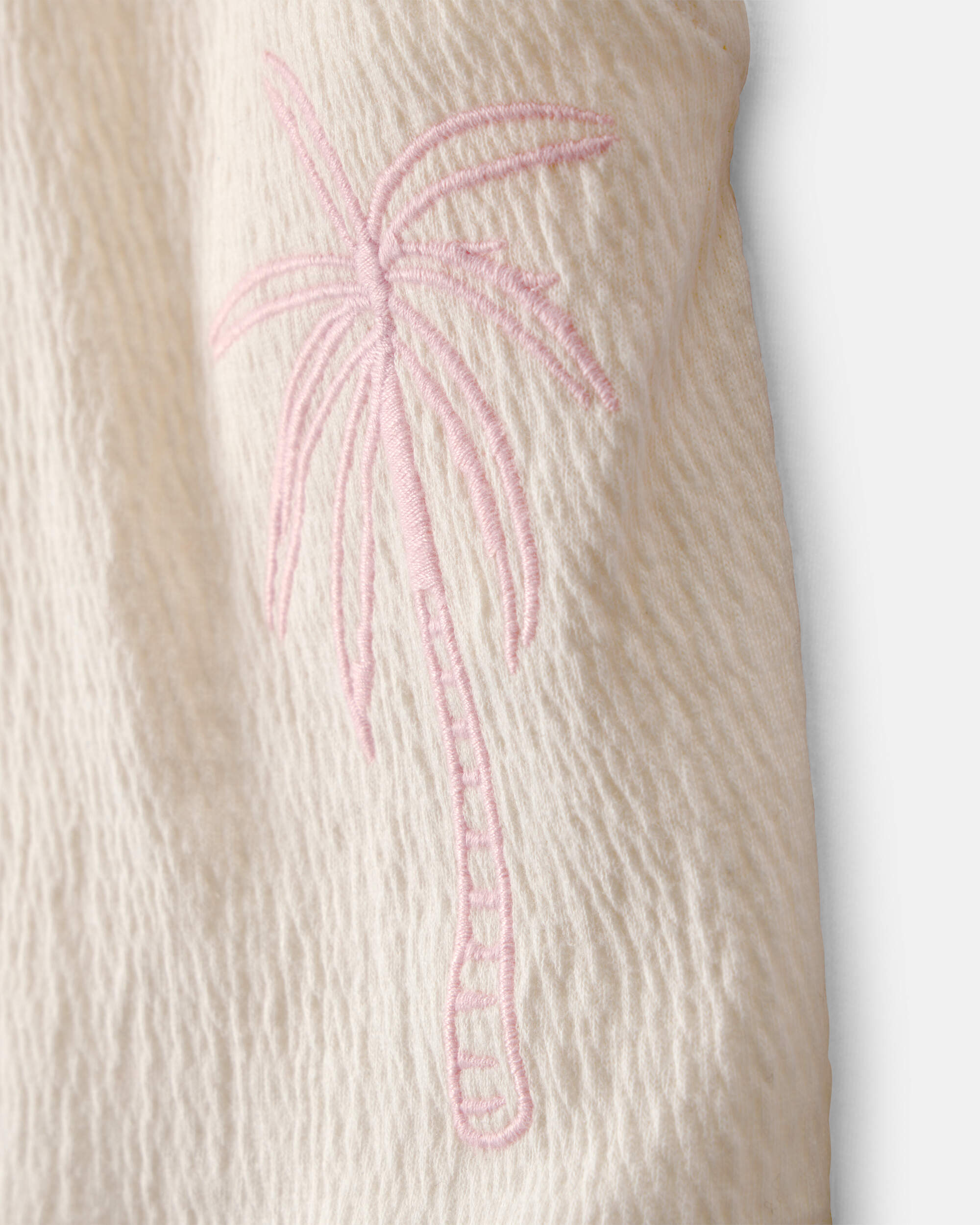 Girls Palm Tree Embroidered Gauze Shorts - Cream