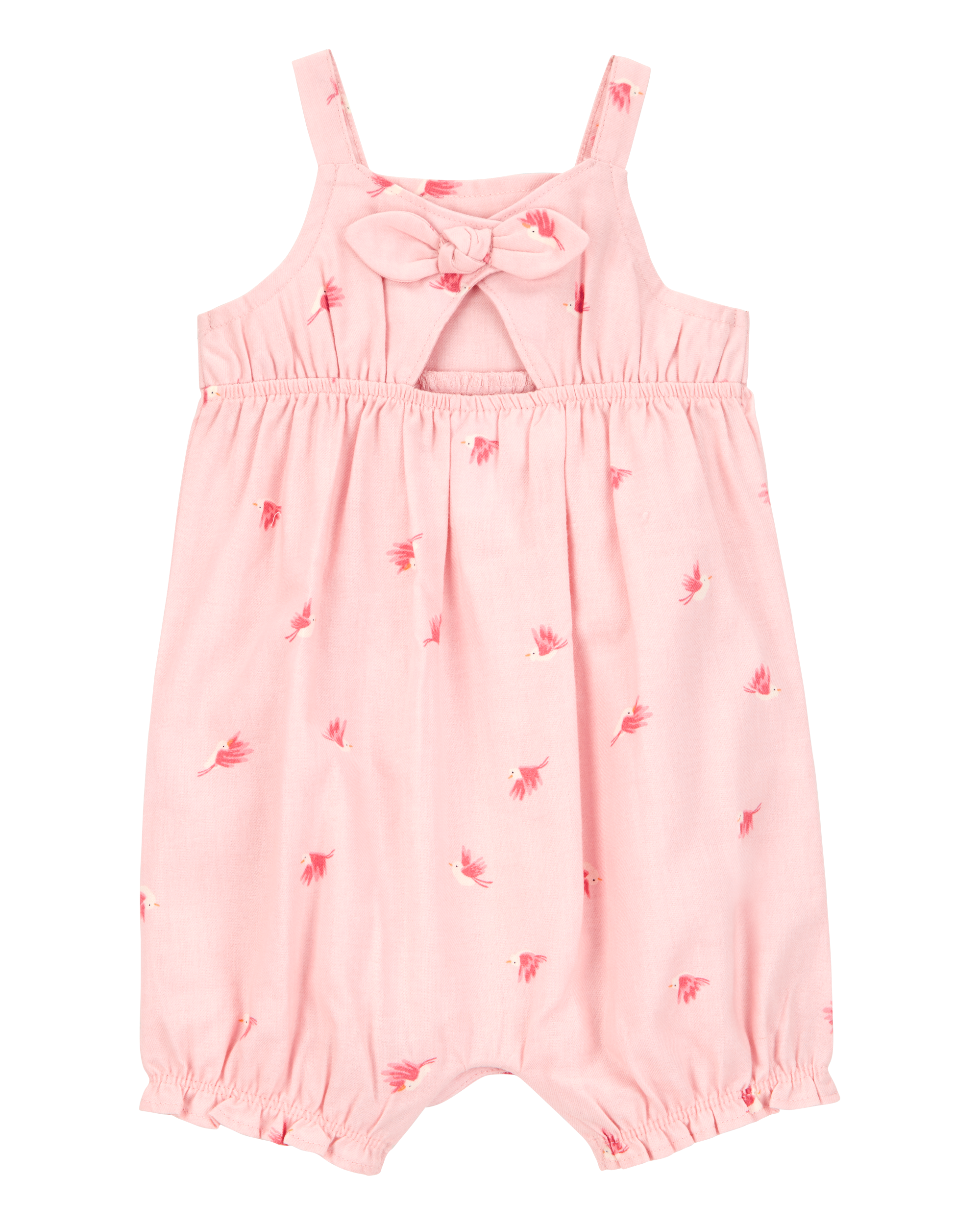 Baby Girl Bird Print Tank Romper - Pink