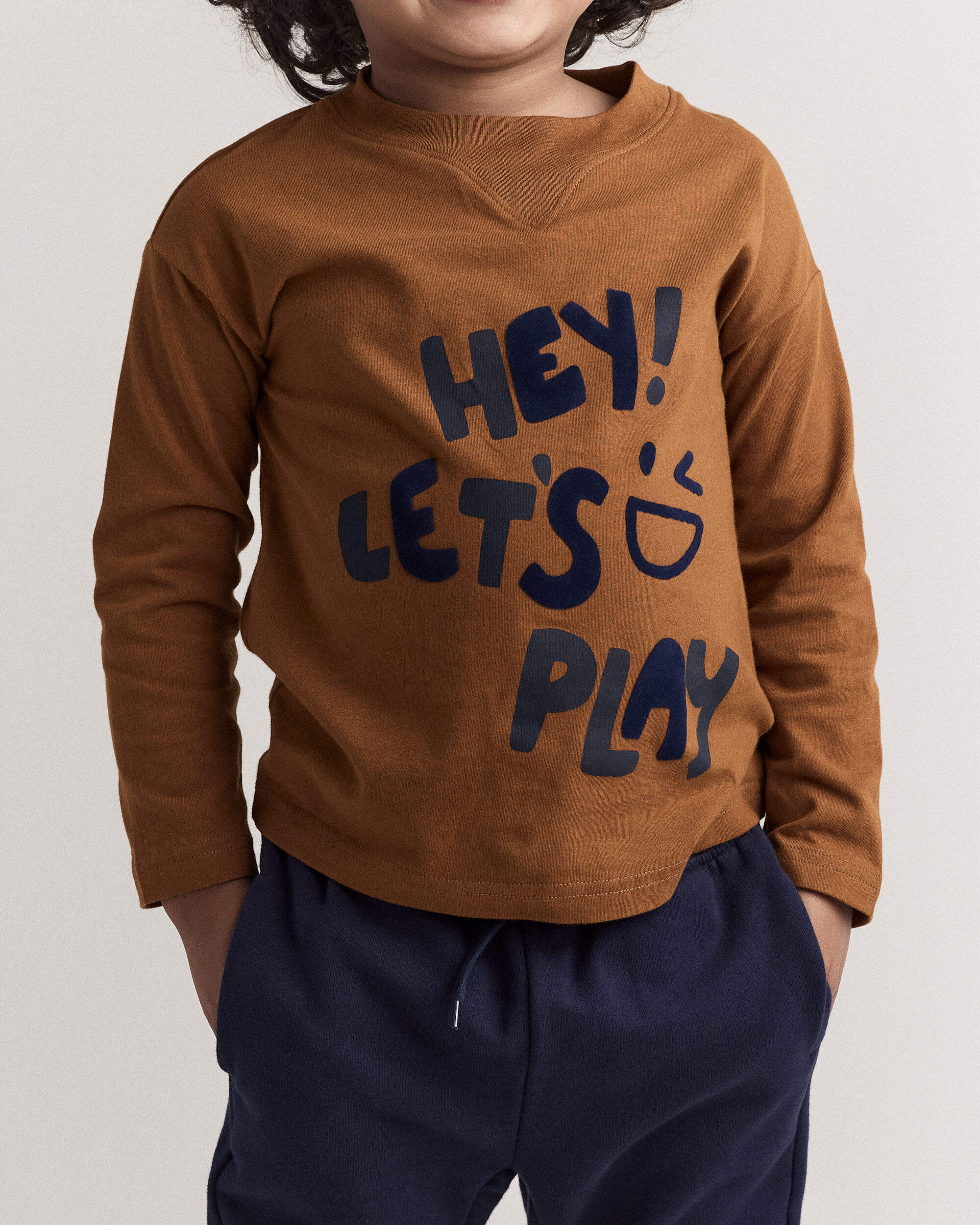 Toddler Hey! Let's Play Long-Sleeve Graphic Tee - Cinnamon
