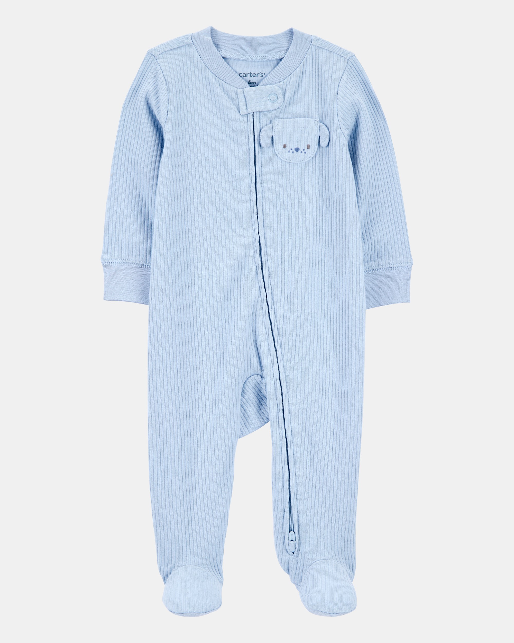 Baby Boy Dog Pocket 2-Way Zip Ribbed Sleeper pyjamas - Blue