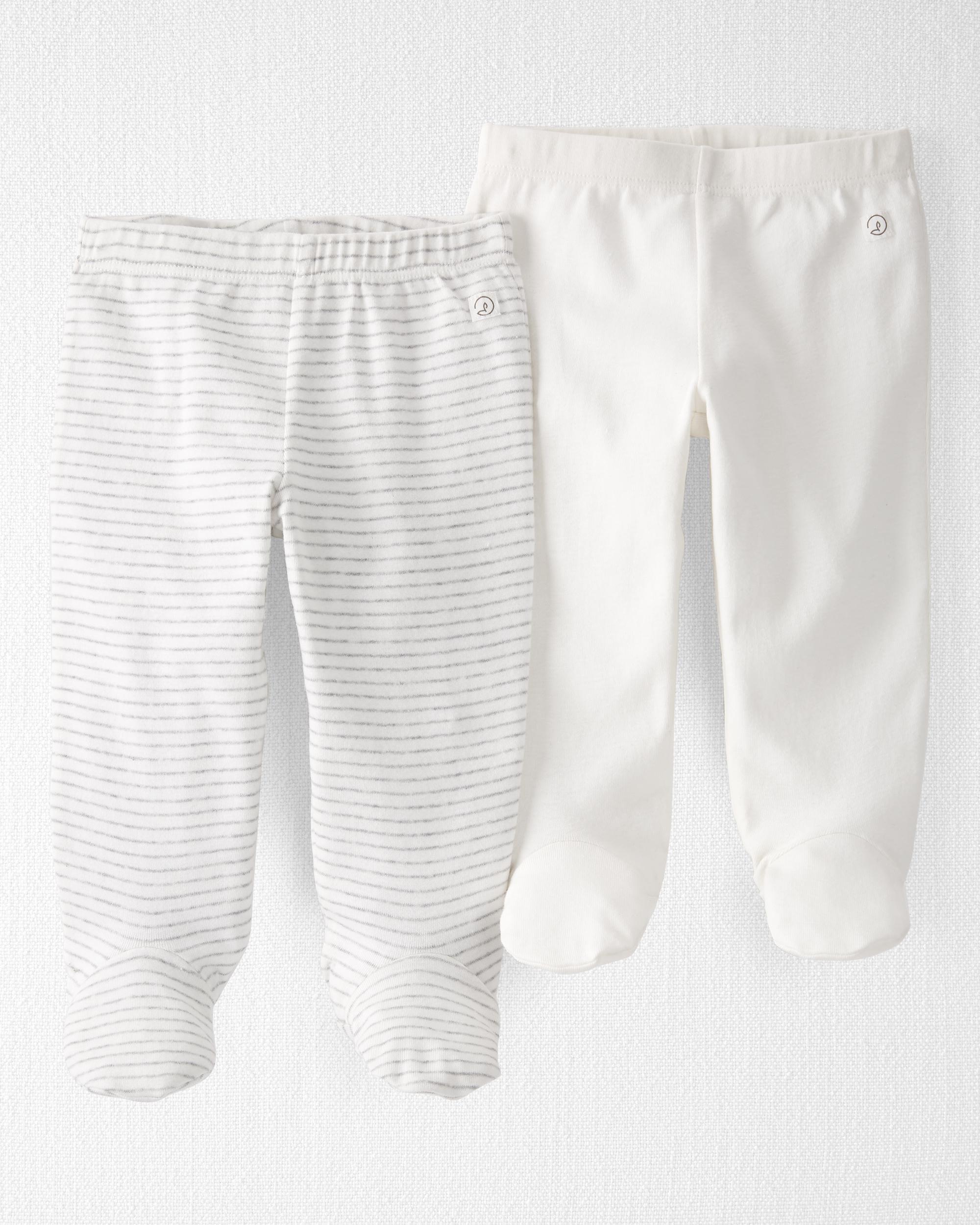 Cream, Heather Gray 2-Pack Organic Cotton Rib Footed Pants