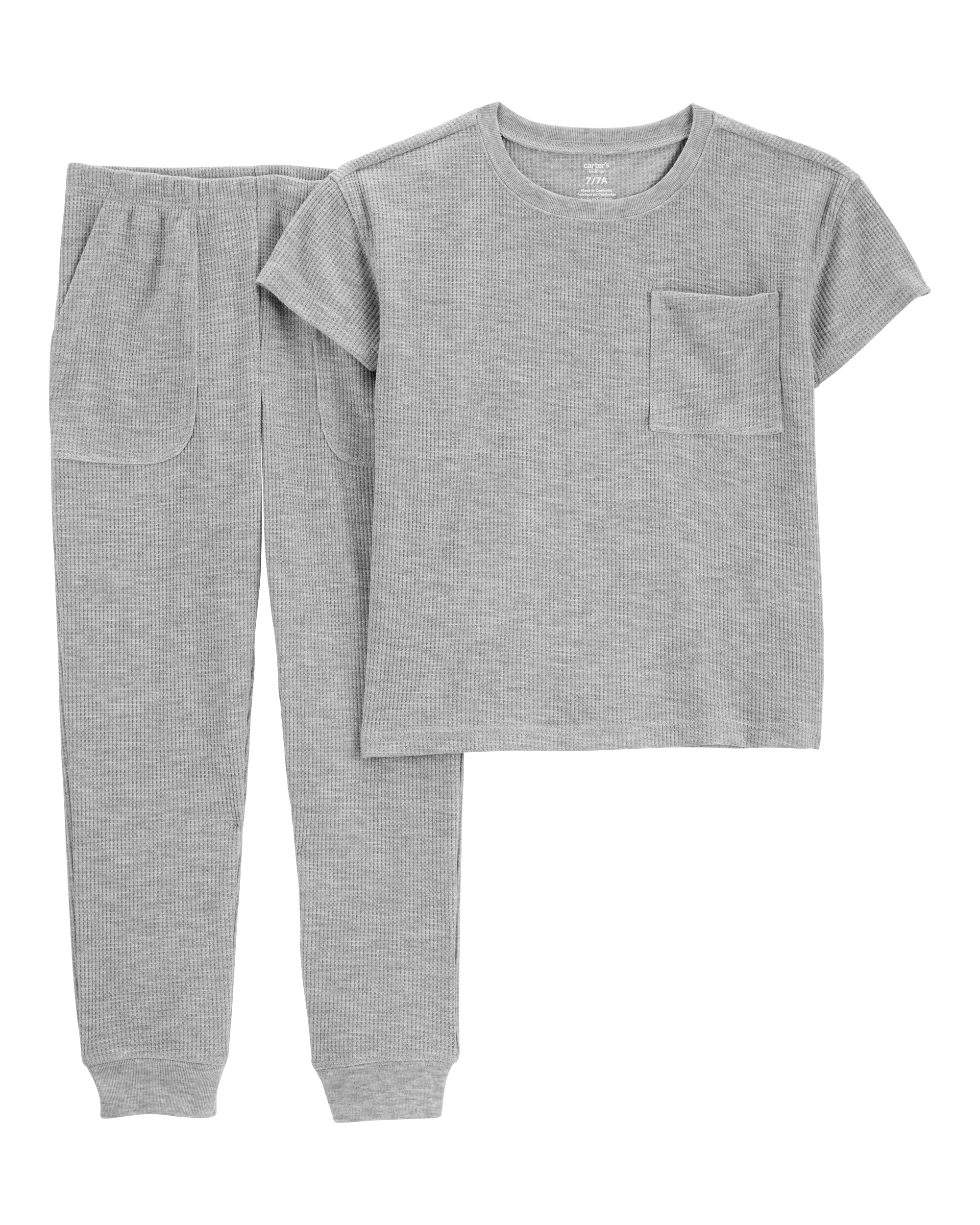 Kid Solid Loose Fit Waffle Knit 2-Piece Pyjamas