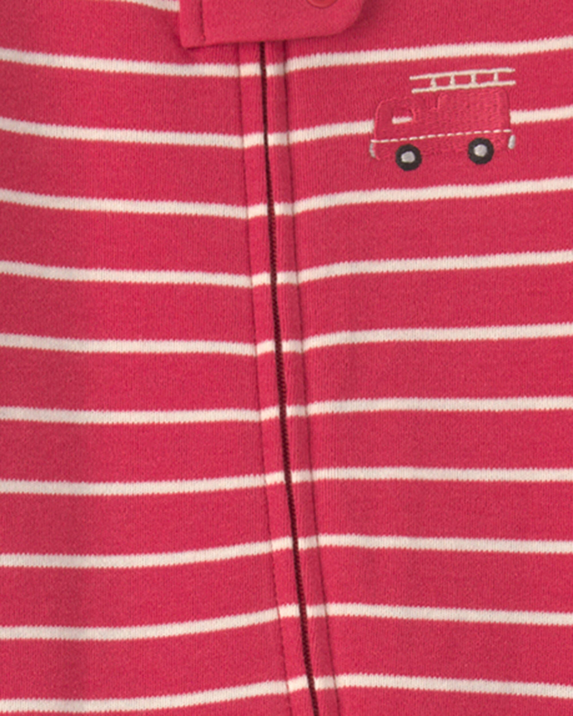 Baby Boy Firetruck Striped 100% Cotton 2-Way Zip Sleeper - Red