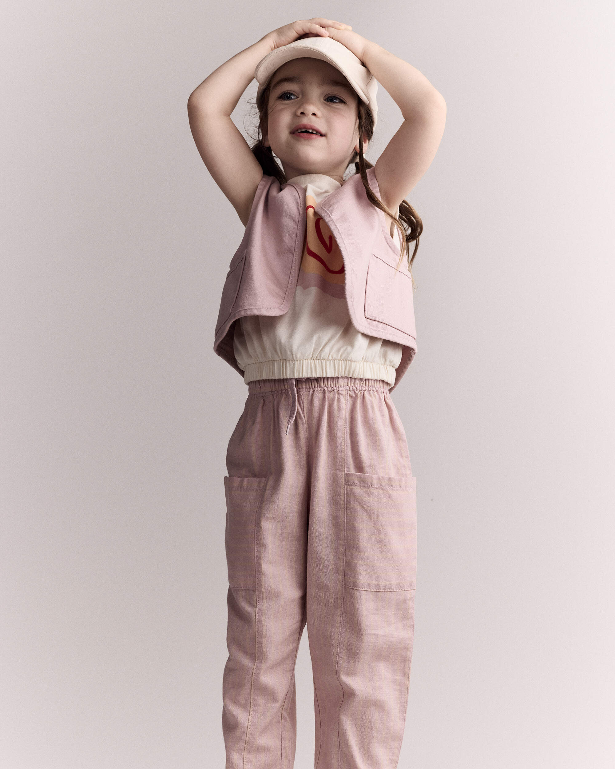 Toddler Girl Cropped Vest with Otter Pockets - Rose