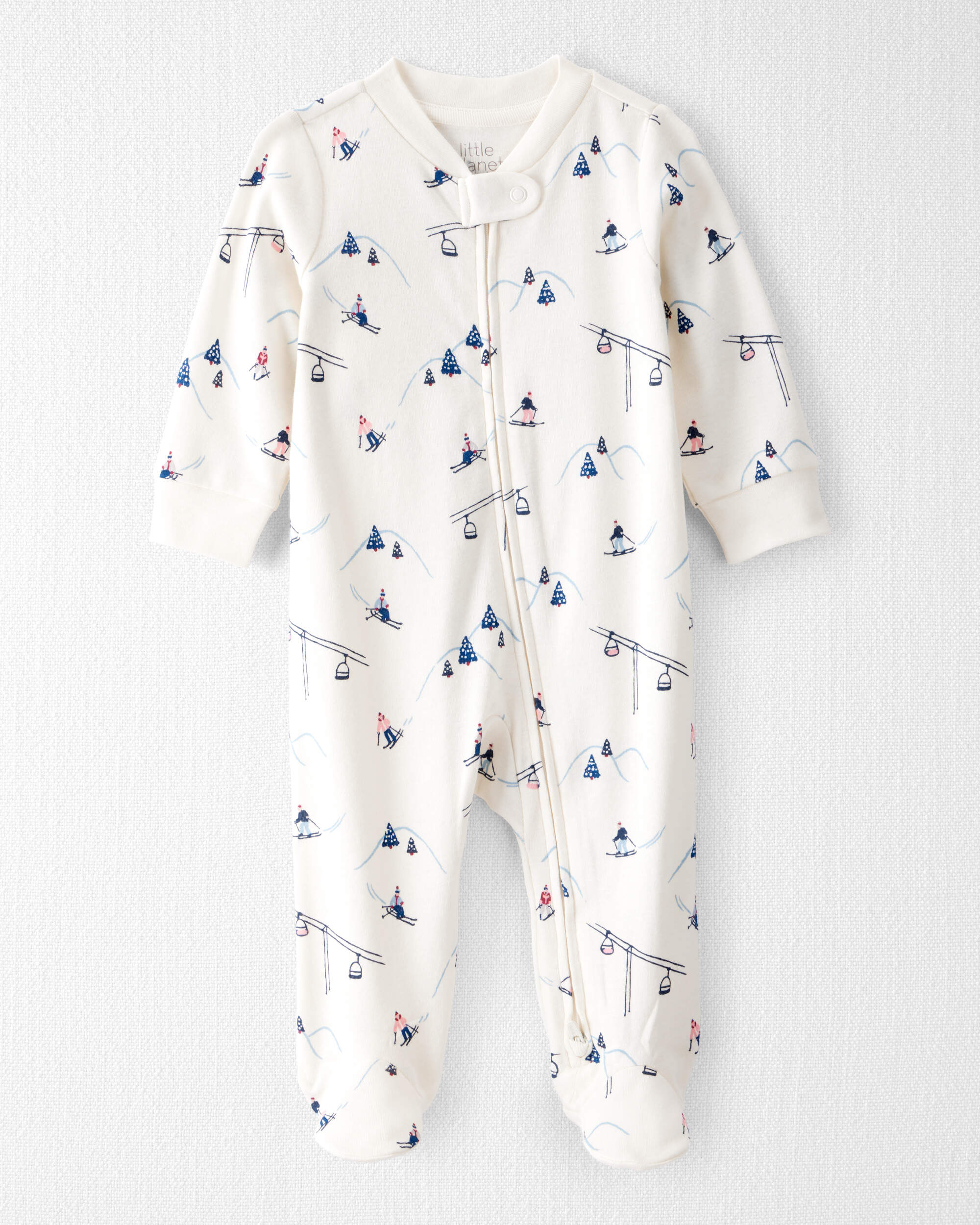 Baby Organic Cotton Sleep & Play Pyjamas Snowy Slopes Print