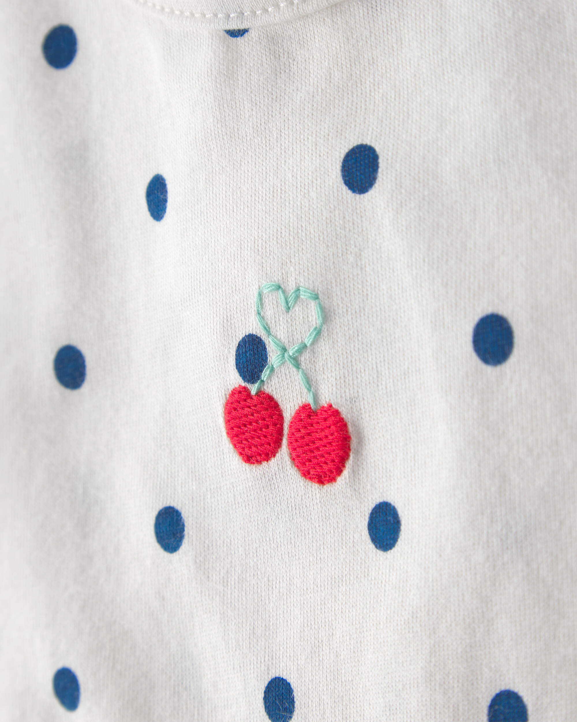 Baby Girl 2-Piece Cherry Polka Dots Short-Sleeve Bodysuit & Short Set - White/Blue