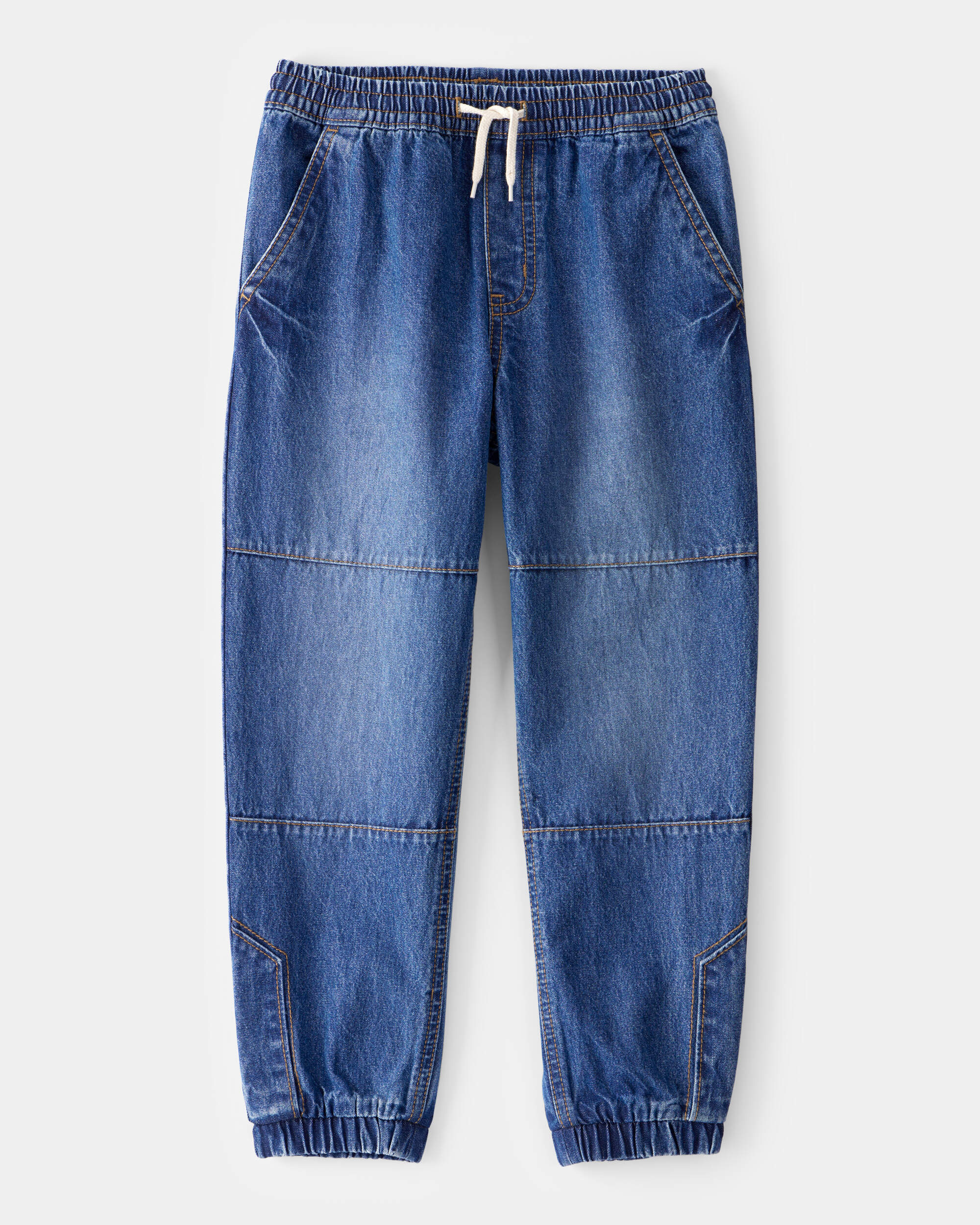 その他 TEN DENIM L BLUE Kid Tapered Iconic Denim Drawstring Joggers - Medium Wash