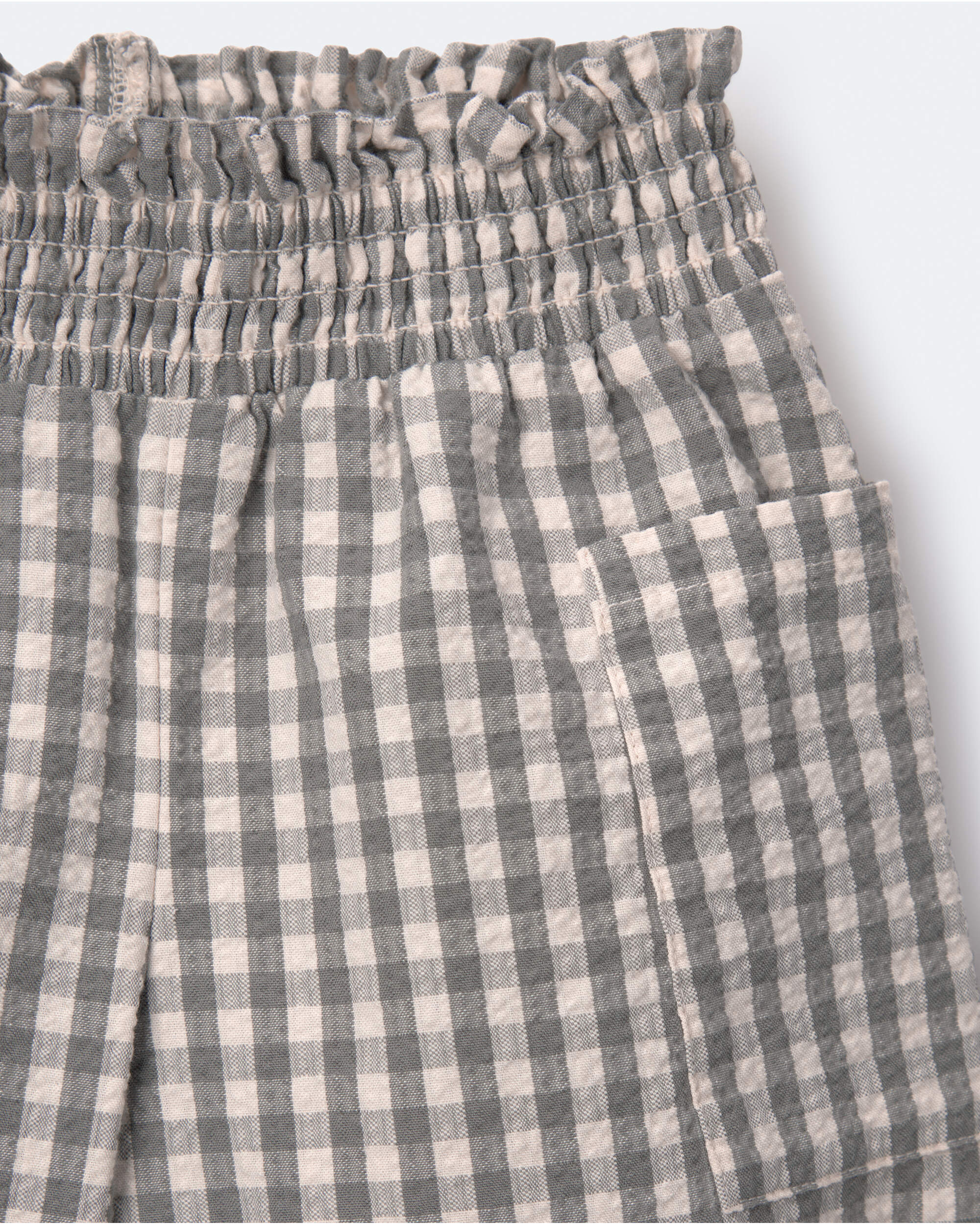 Toddler Girl Gingham Smocked Wide Leg Pant - Cream/Grey