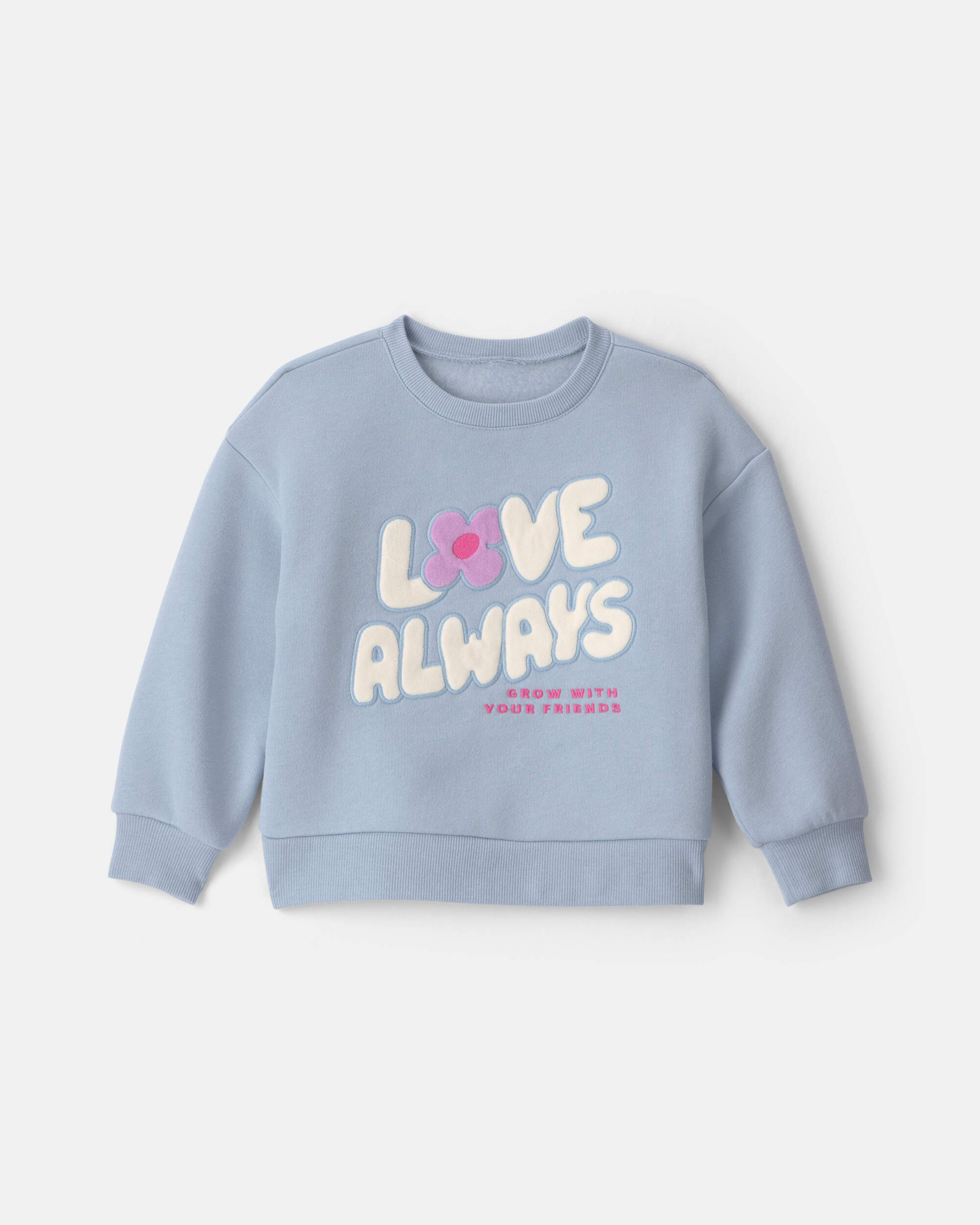 Toddler Girl 'Love Always' Fleece Pullover Sweatshirt - Blue