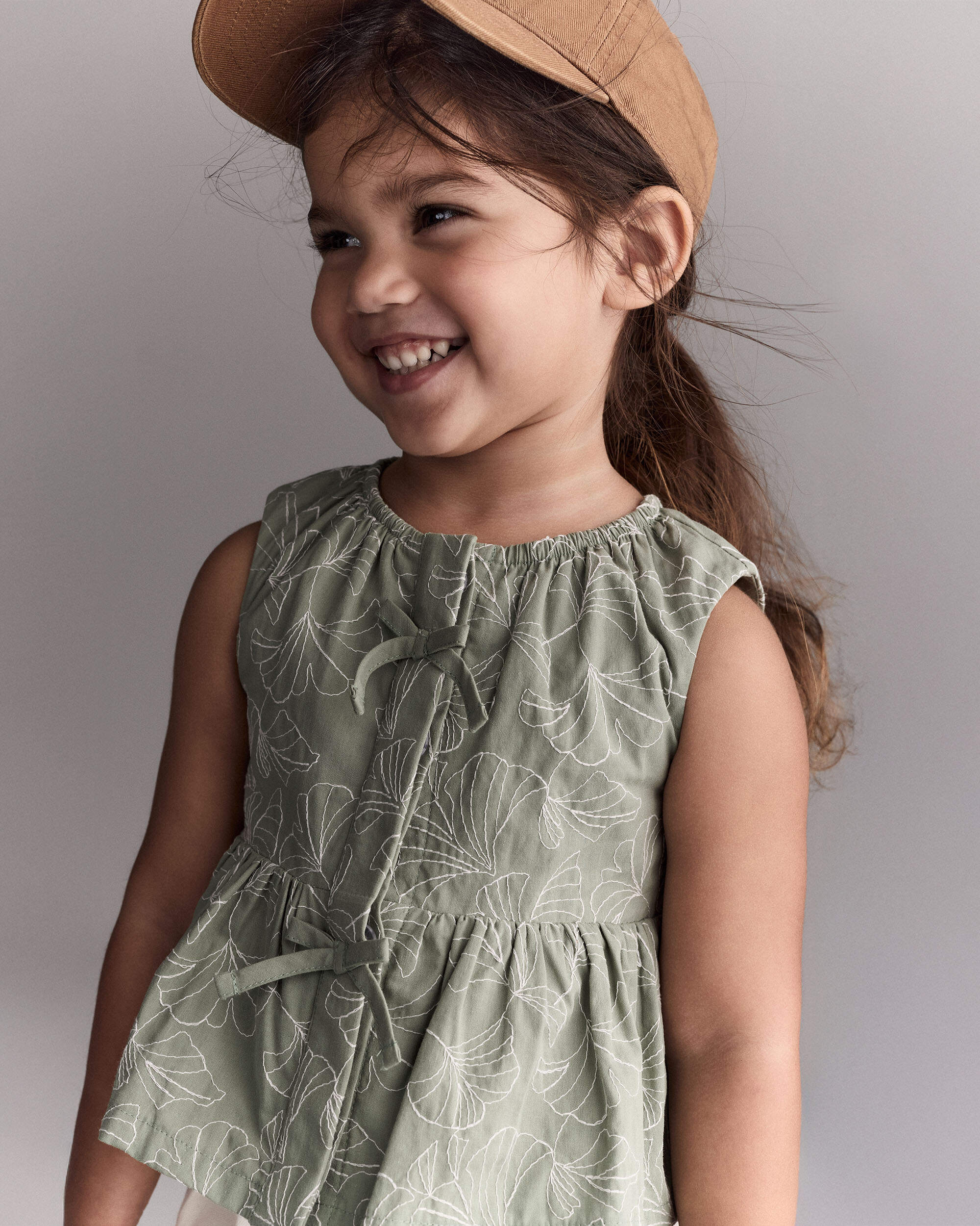 Toddler Girl Embroidered Peplum Top Floral Print - Green