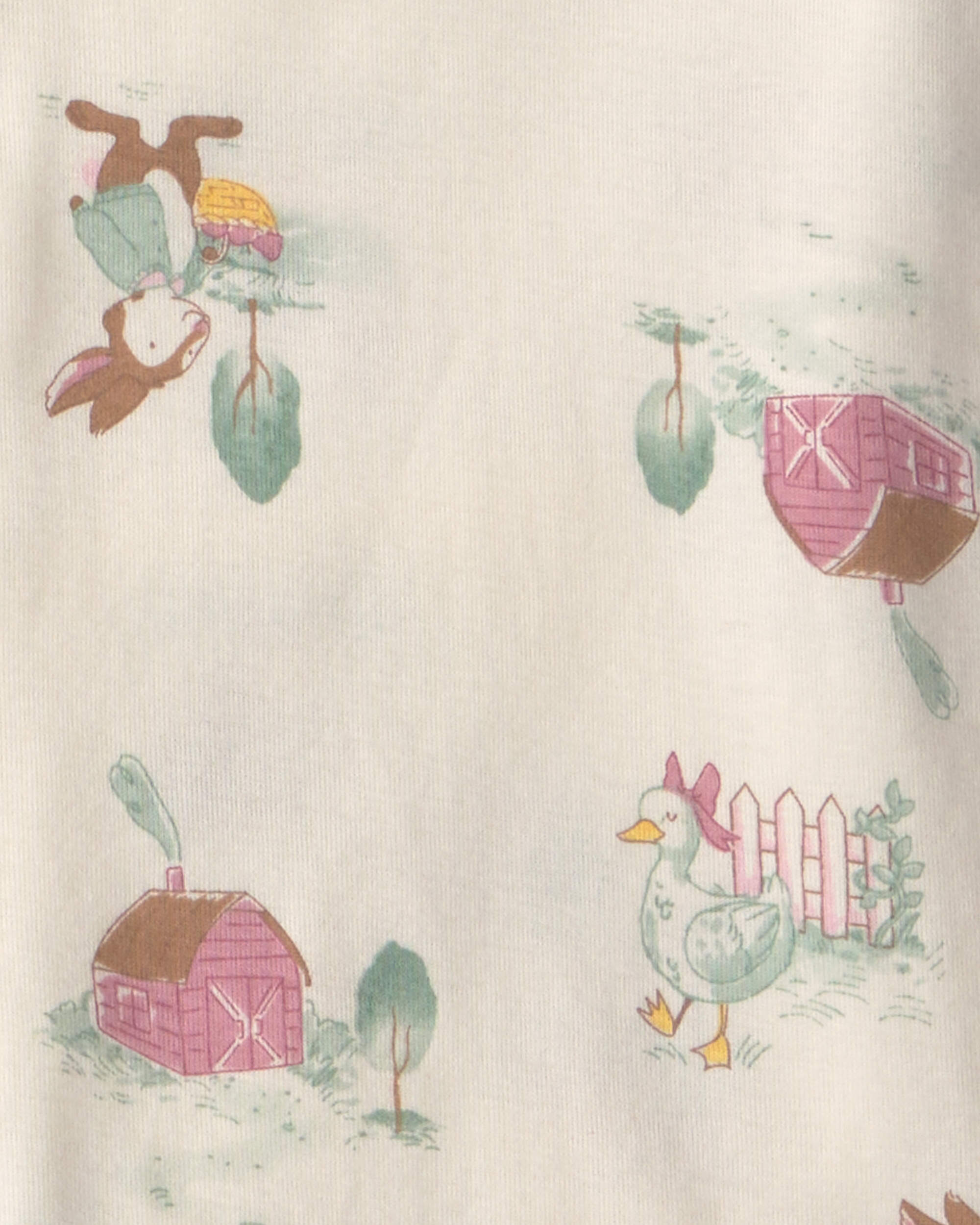 Girls 4-Piece Country Chicken 100% Cotton Snug Fit Pyjama Set - Blue/Cream