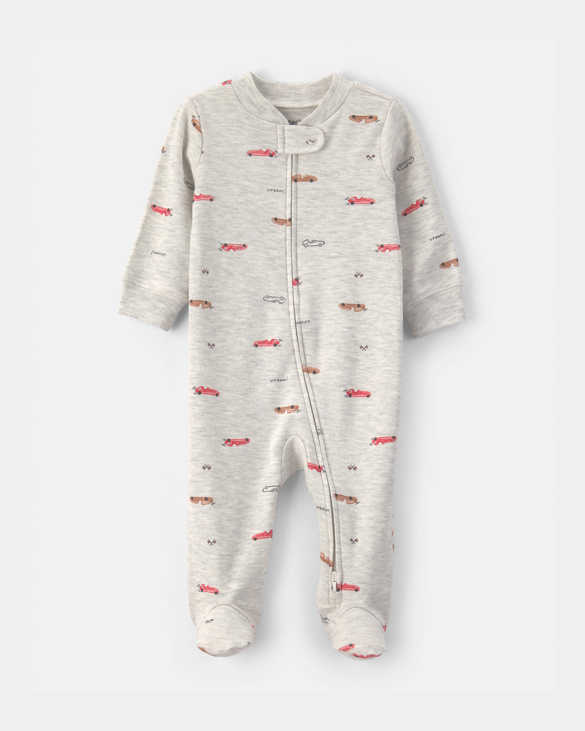 Baby Boy Race Car Cotton 2-Way Zip Sleeper - Grey