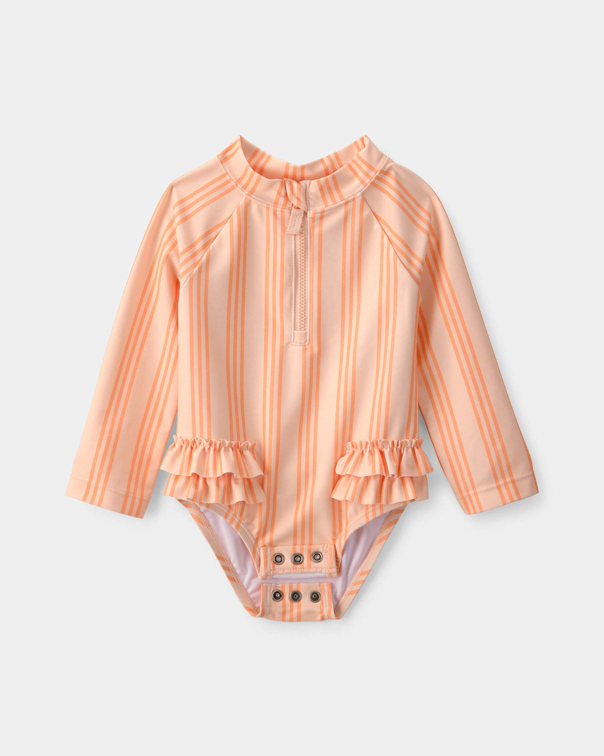 Baby Girl Striped Long-Sleeve 1-Piece Swimsuit - Orange