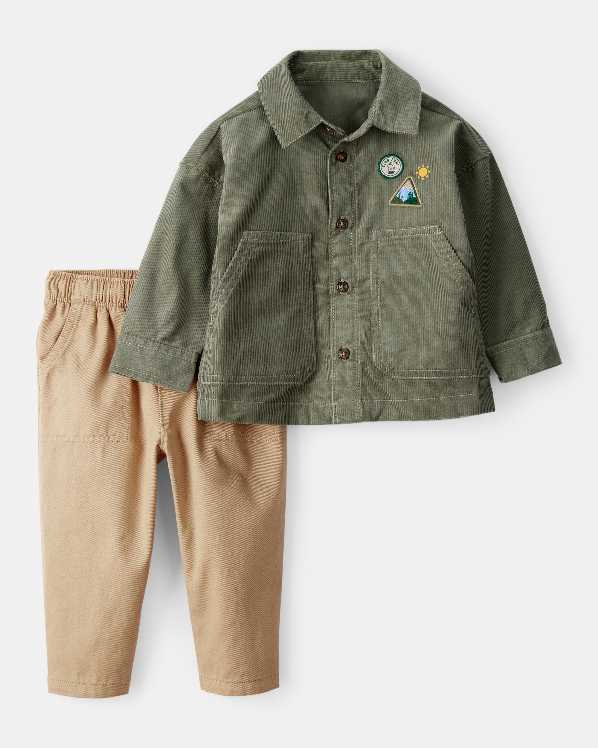Baby Boy 2-Piece Button-Front Top & Pant Set - Green/Khaki